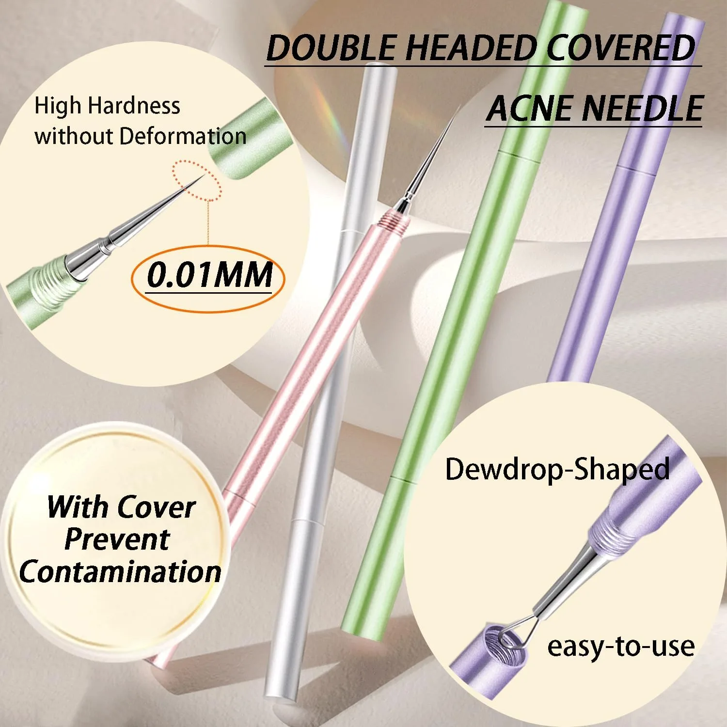 2-in-1 Professional Stainless Steel Acne Removal Needle, Whitehead & Blackhead Remover Tool, Pimples Comedone Extractor Removal Tool, Double Ended Needle with Cap Removal for Nose Face Tools(Purple)