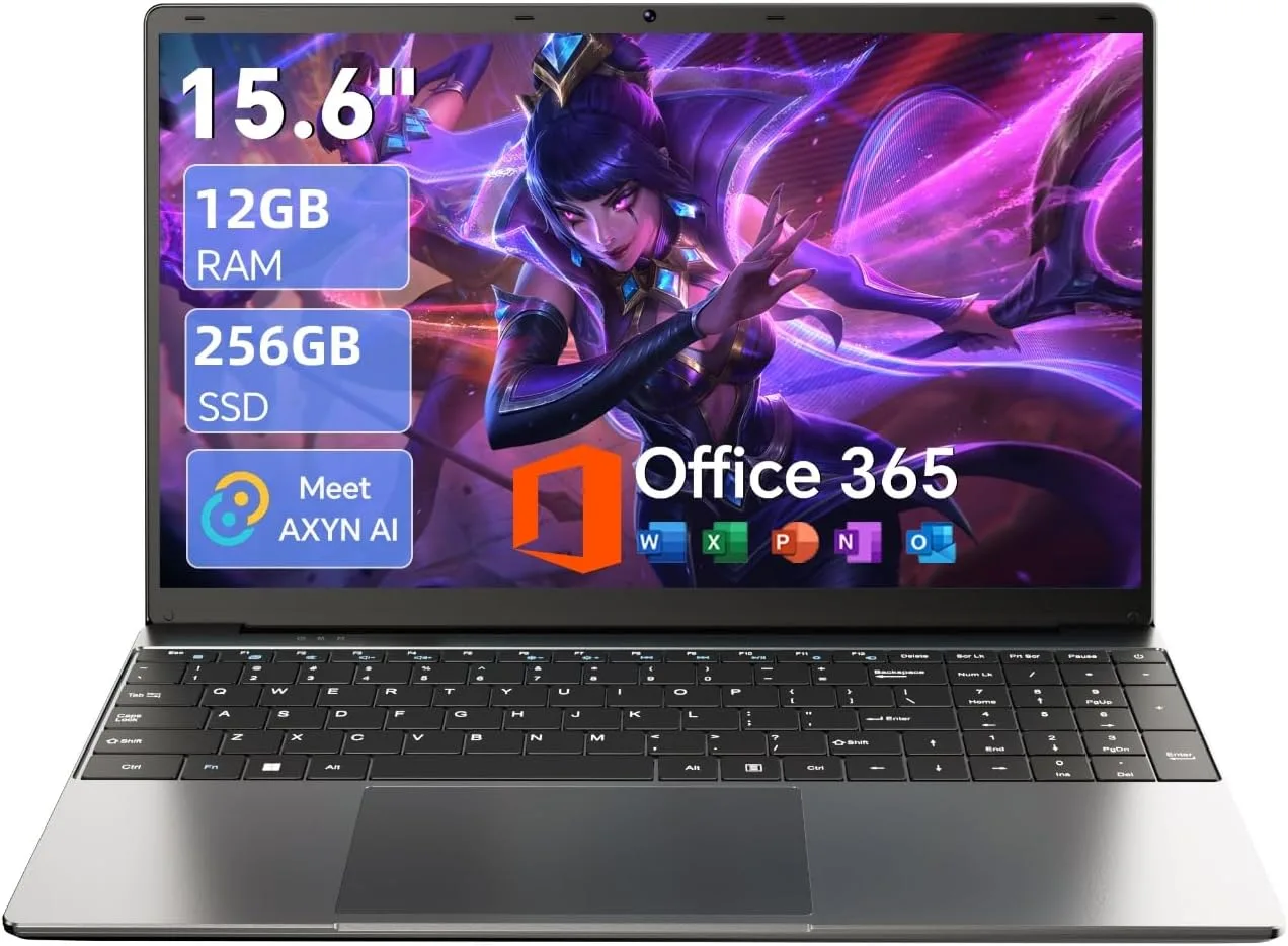 15.6'' AI Laptop with Office 365 12GB RAM 256GB SSD Win 11 Laptops