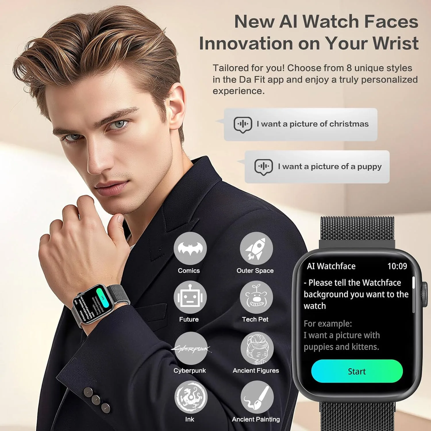 EarlySincere Smart Watch for Men 1.9" HD AMOLED AOD, DA GPT, AI Watch Face