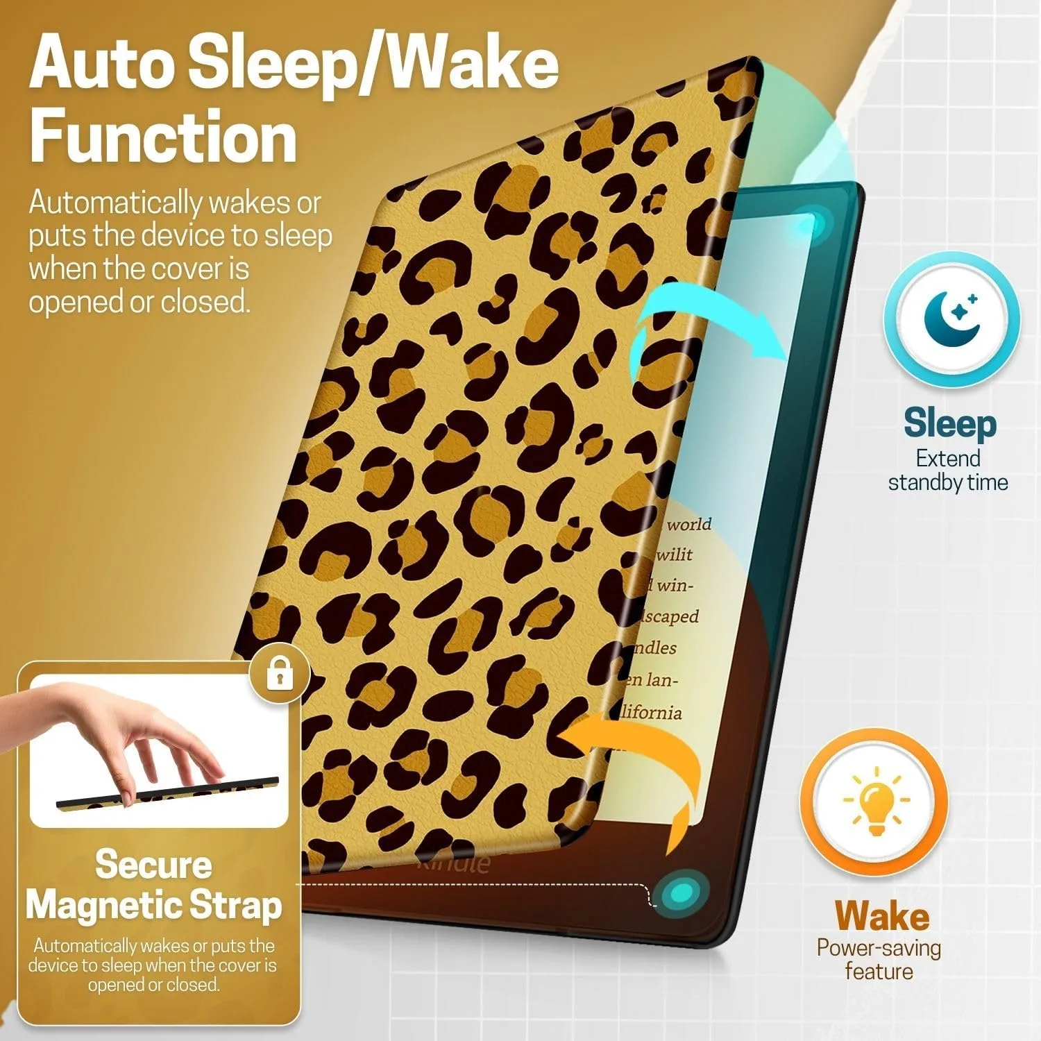 TNP Kindle Paperwhite 12th Gen Case, Colorsoft 7-Inch Cover, Leopard Yellow
