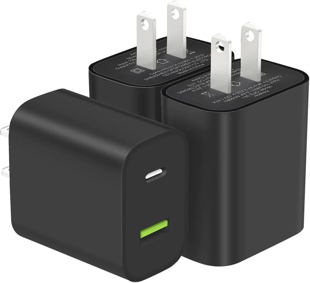 3 Pack USB C Charger Block, Dual Port Type C Wall Charger Fast Charging