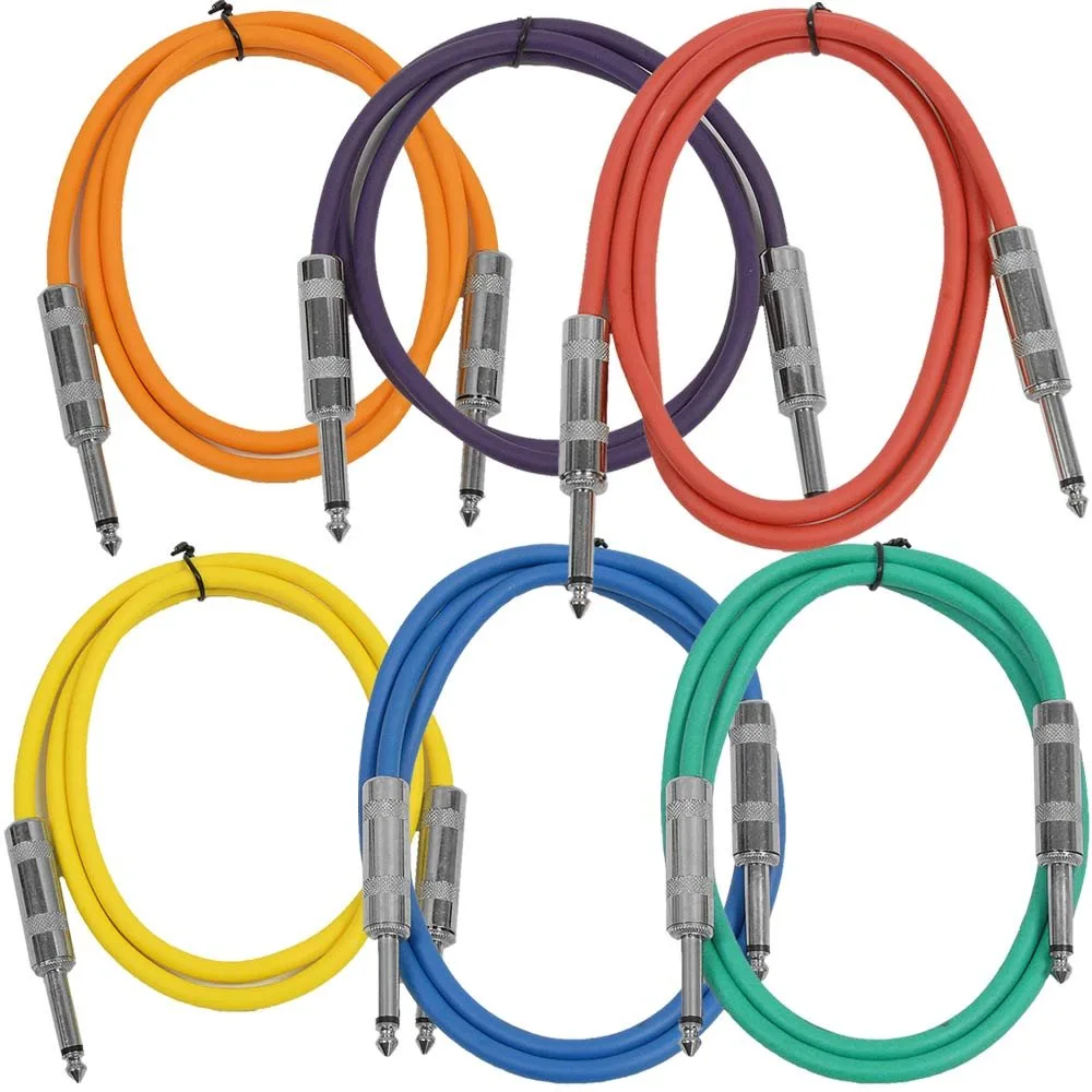 Cables para guitarra Seismic Audio TS ¼” 3 pies multicolor pack 6