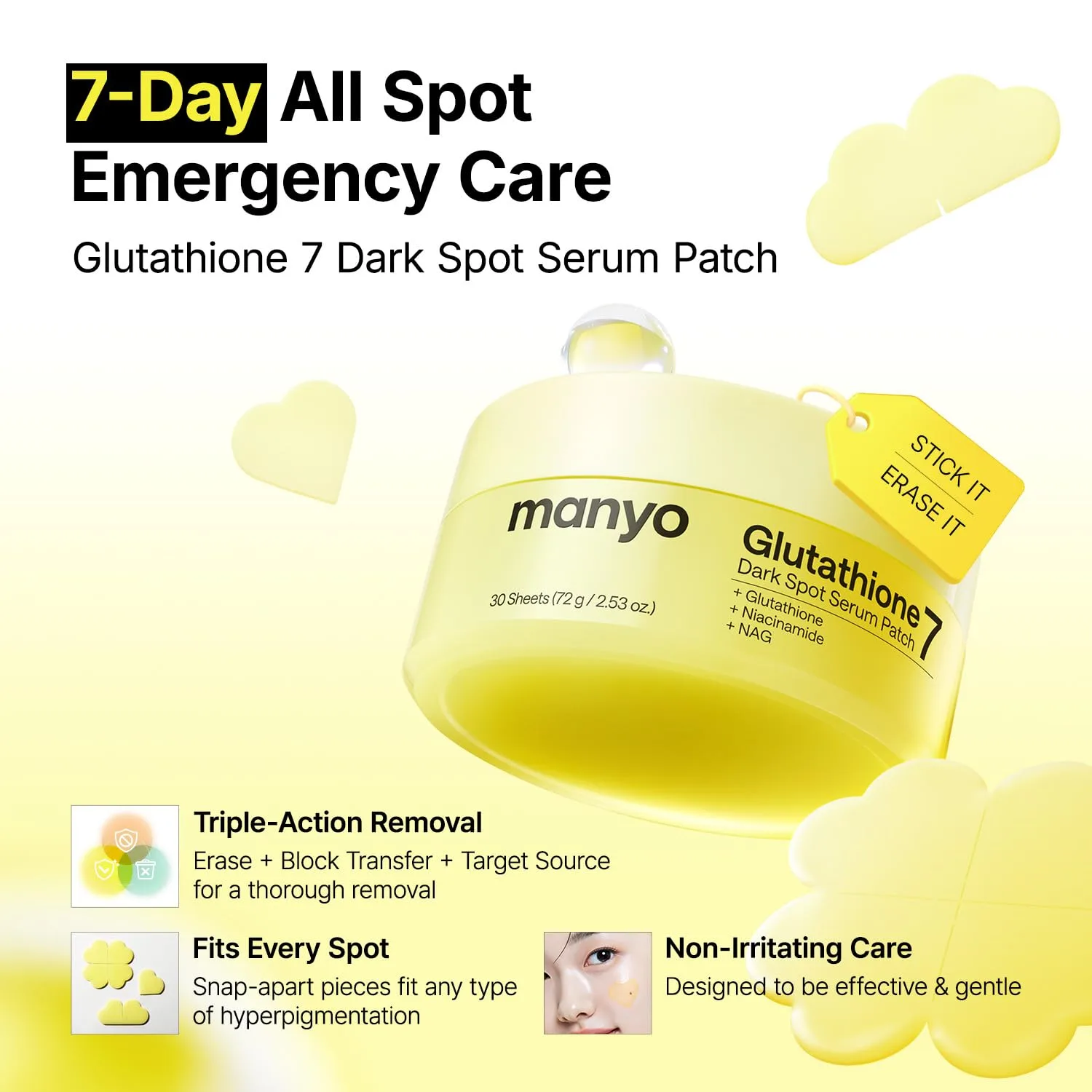 ma:nyo MANYO Glutathione 7 Dark Spot Serum Patch, for Uneven Skin Tone, 30 Count