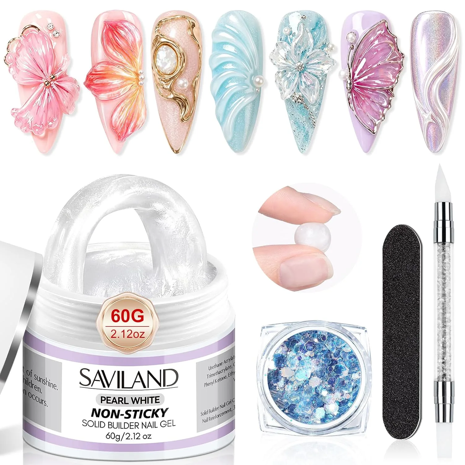 SAVILAND Non-Sticky Solid Builder Nail Gel, Satin Milk White 3D Gel, 2.02oz