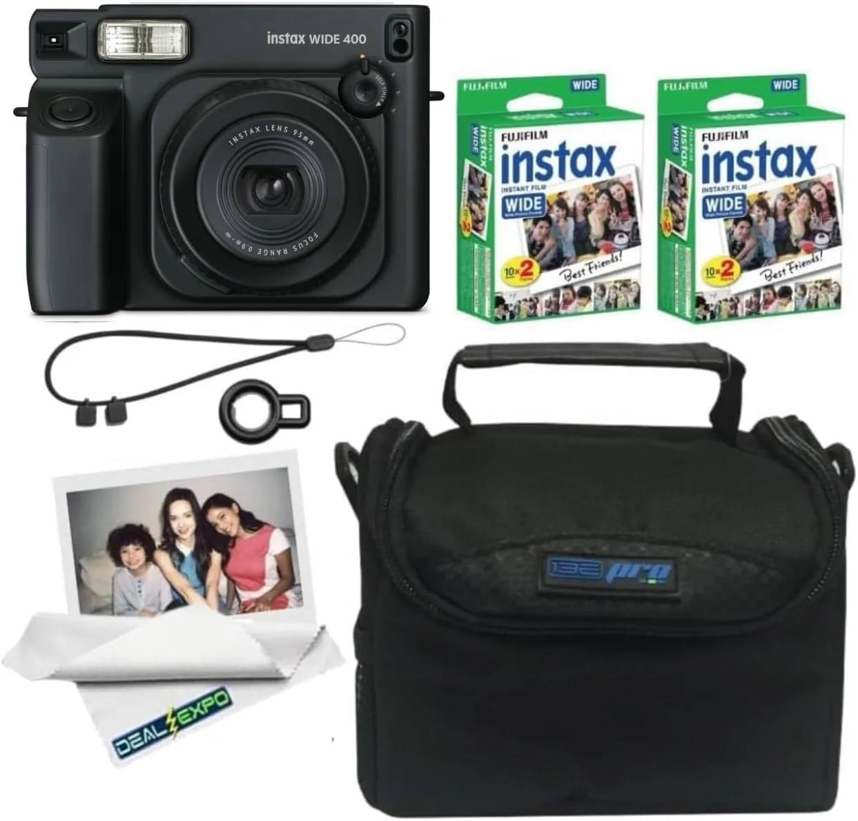 FUJIFILM instax Wide 400 Instant Film Camera (Black + Extra Film(40 Sheets))