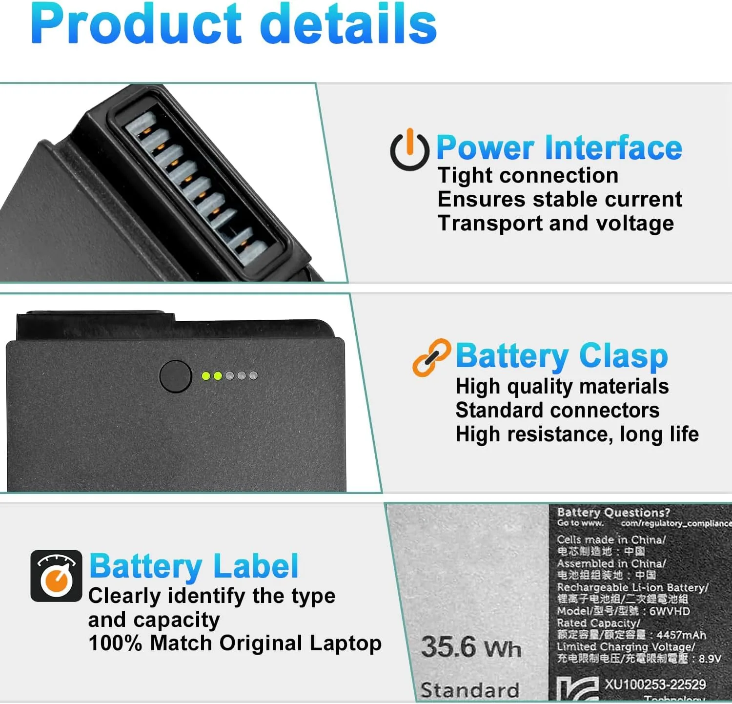 6WVHD Laptop Battery for Dell Latitude 7230 Rugged Extreme Tablet Series