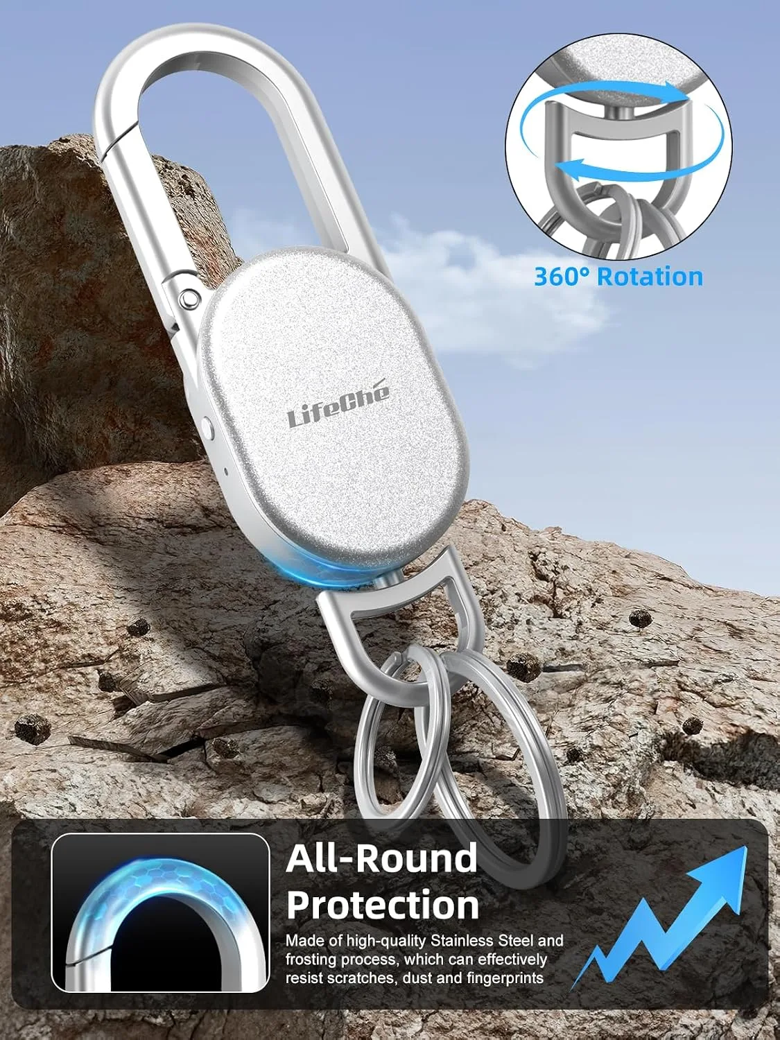 Find My Key Finder, Stainless Steel Keychain, Rechargeable Tracker