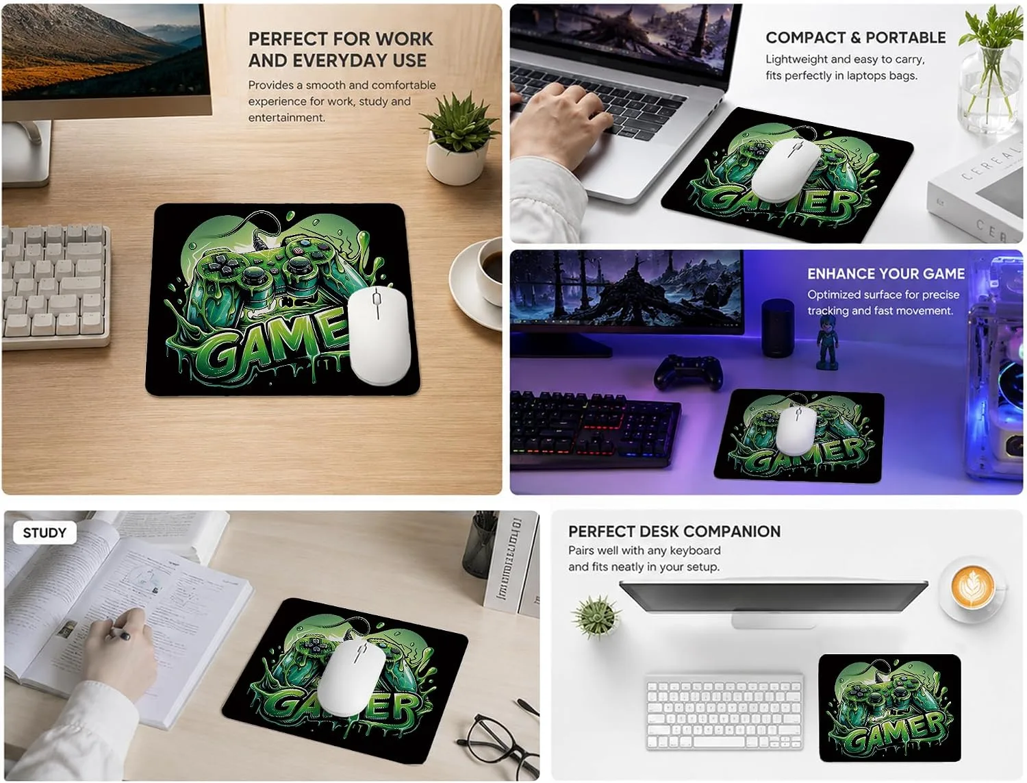 HONLUNG Gamer Mouse Pad, Gaming Game Controller Mouse Pad, Gaming Desk Accessories, Gamer Gift for Boys, Teens and Men, Non-Slip Rubber Base, Stitched Edges, Small Mousepad,9.4x7.9 Inch
