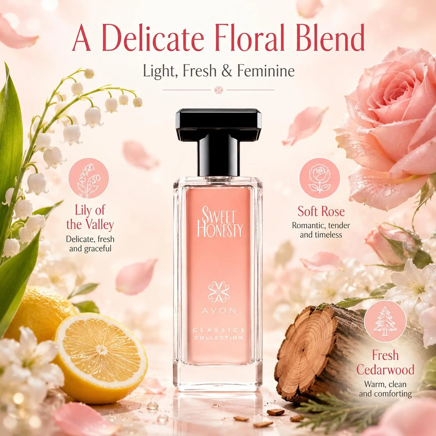 AVON Sweet Honesty Cologne for Women — Fresh Cedarwood Long Lasting Perfumes for Women — Clean Floral Women’s Fragrances with Rose and Lily, 1.7 fl oz — Designer Womens Perfume Gift (Pack of 4)