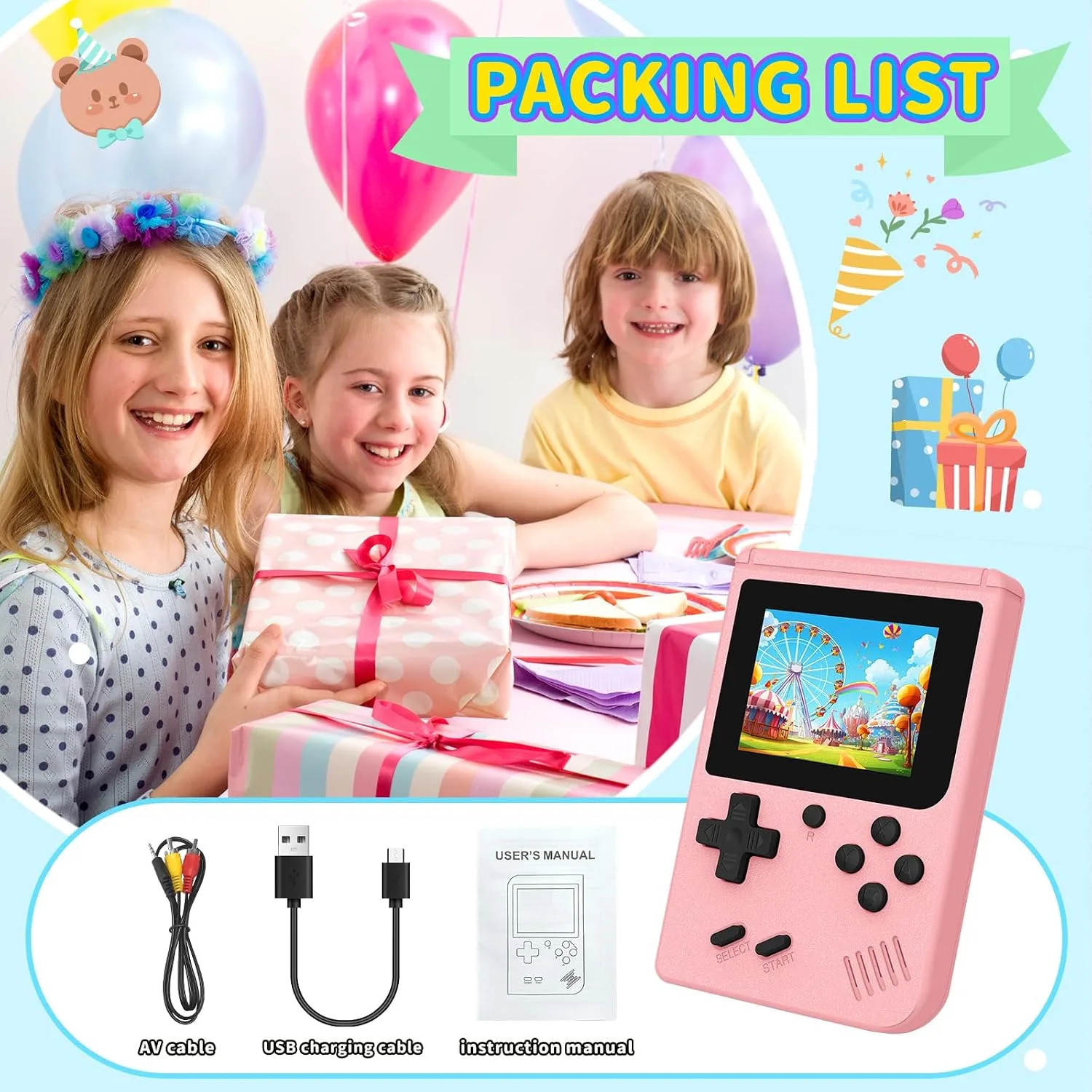 Retro Handheld Game Console, Built-in 400 Classic Video Game Consoles, 3.0 Inch Screen Portable Mini Travel Handheld Gaming Console for Kids, Ideal Gifts, Pink