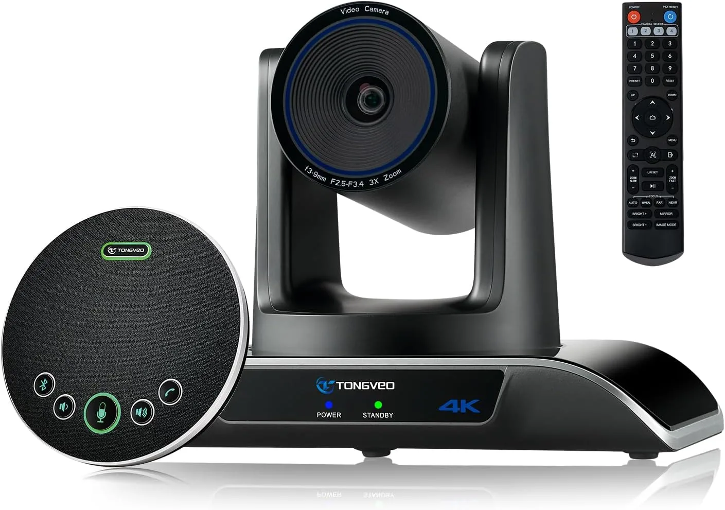 4K Conference Room Camera System AI Auto-Tracking 4K PTZ Camera 3X Optical Zoom 93° Wide Angle USB3.0 HDMI Output and Wireless Bluetooth Speakerphone with Mics for Conferencing Worship Church Medical