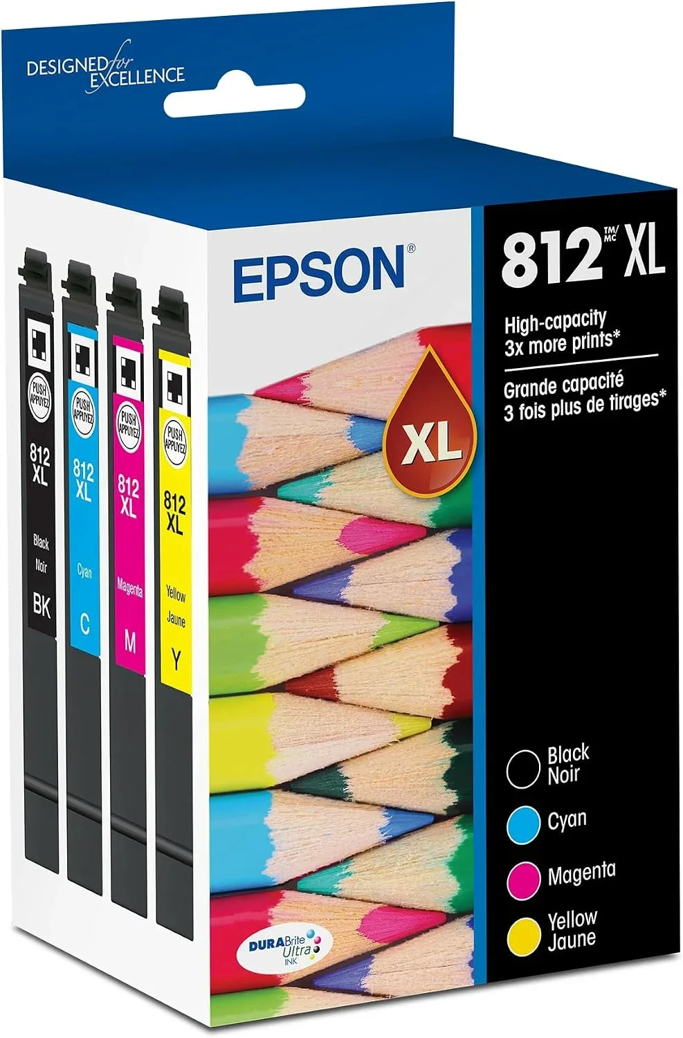 Epson 812XL Genuine High Capacity 4-Pack Ink Cartridge Combo T812XL-XCS