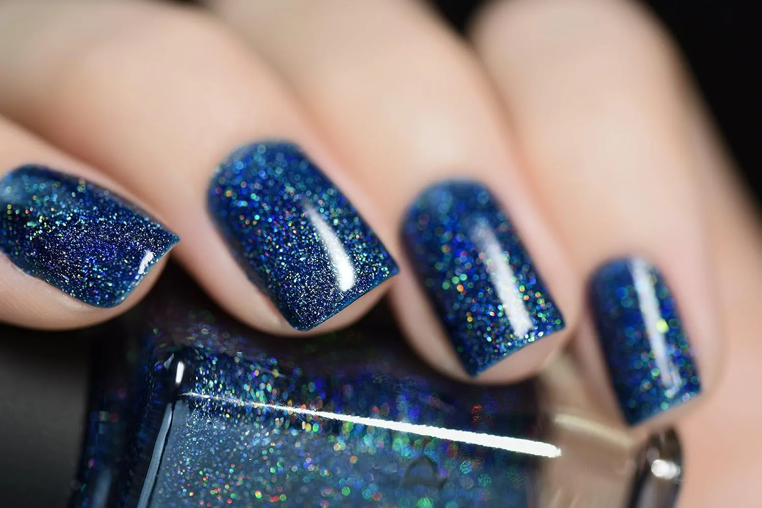 ILNP After Midnight - Prussian Blue Holographic Nail Polish with Gold Accents, Chip Resistant Manicure, Non-Toxic Nail Lacquer, Vegan, Cruelty Free, 12ml