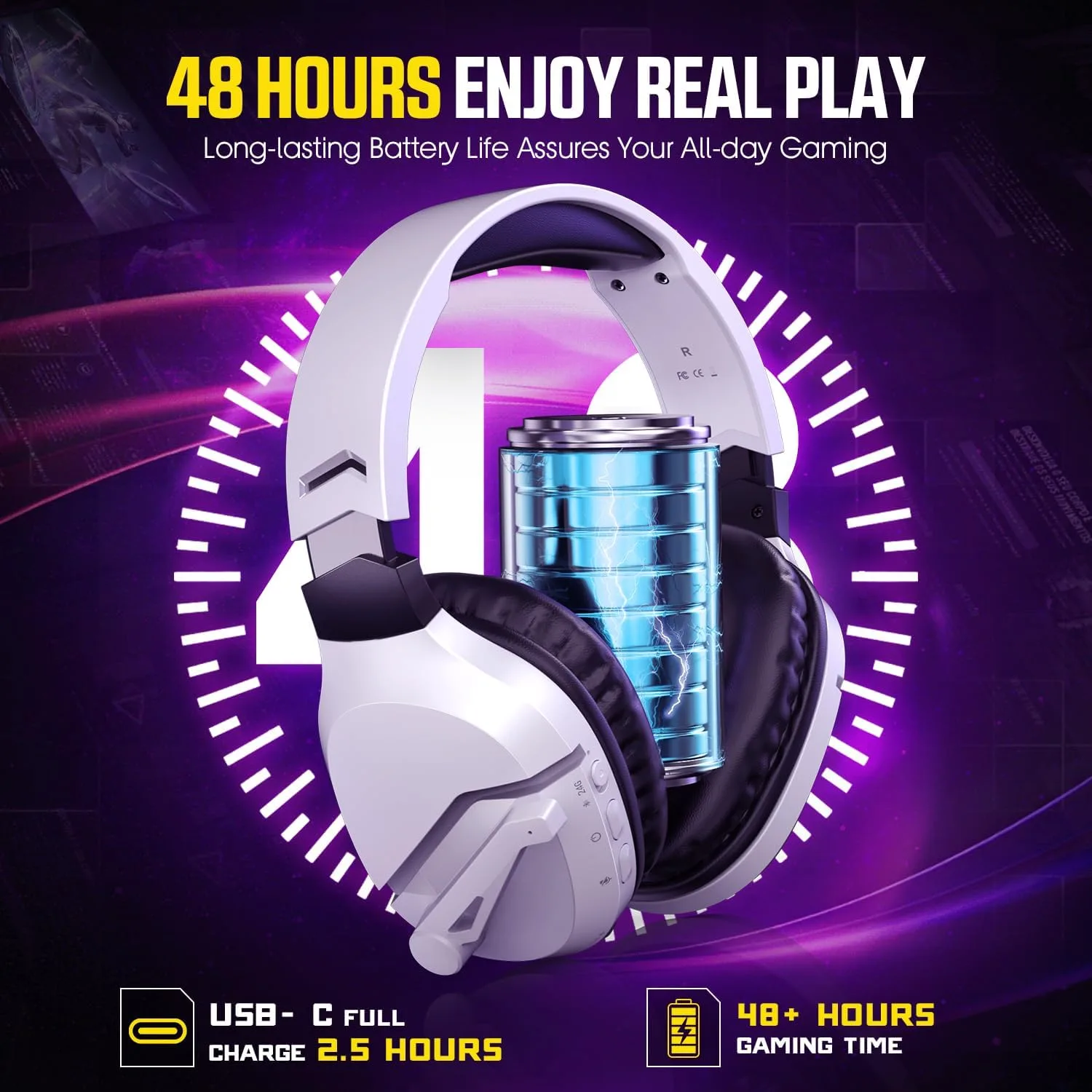 Wireless Gaming Headset with Mic for PS5 PS4 PC, 48Hrs, Wired for GameCube