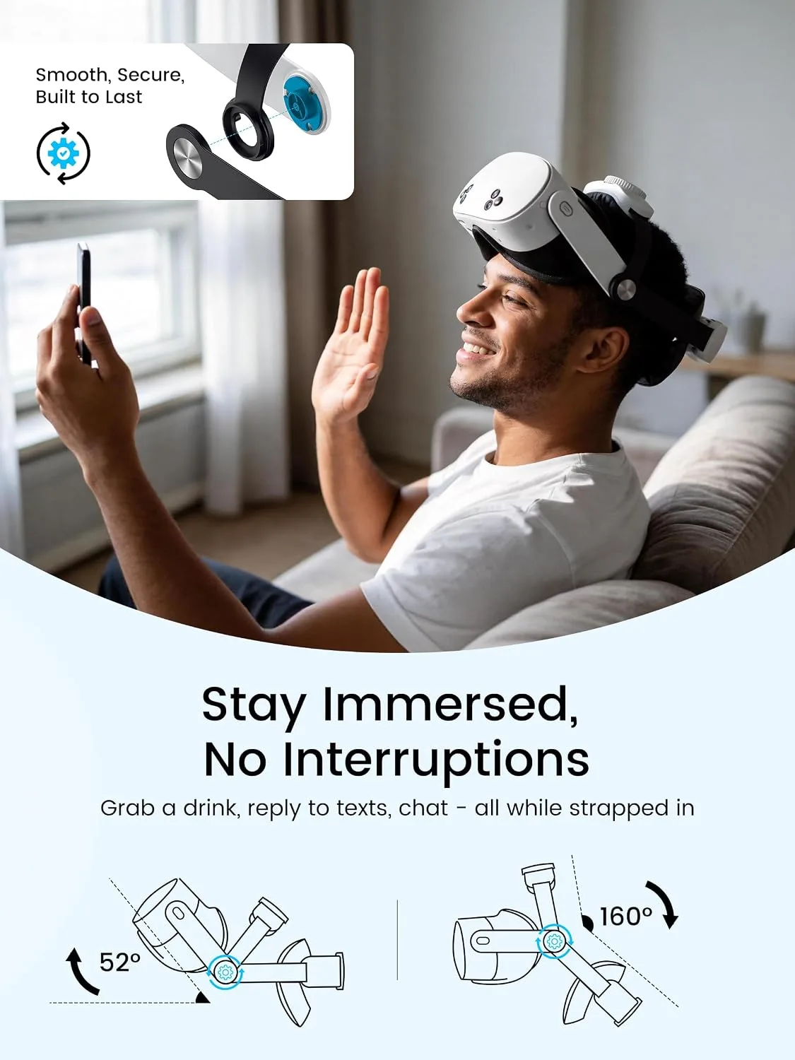 Kawaye for Meta Quest 3S/Quest 2/Quest 3 Head Strap with 10000mAh Hot-Swap Battery Pack, Double Knobs Adjustable VR Headset Strap with Two Large Support Pad Enhanced Support, Reduce Pressure