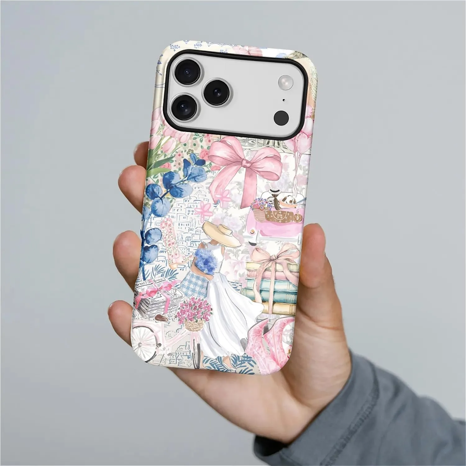 DAIZAG Case for iPhone 17 Pro Max,Mixed 2 Layer Design Shockproof Soft TPU Ddouble Protection Phone Case for iPhone 17 Pro Max-Magazine Books Flower Bow Collage
