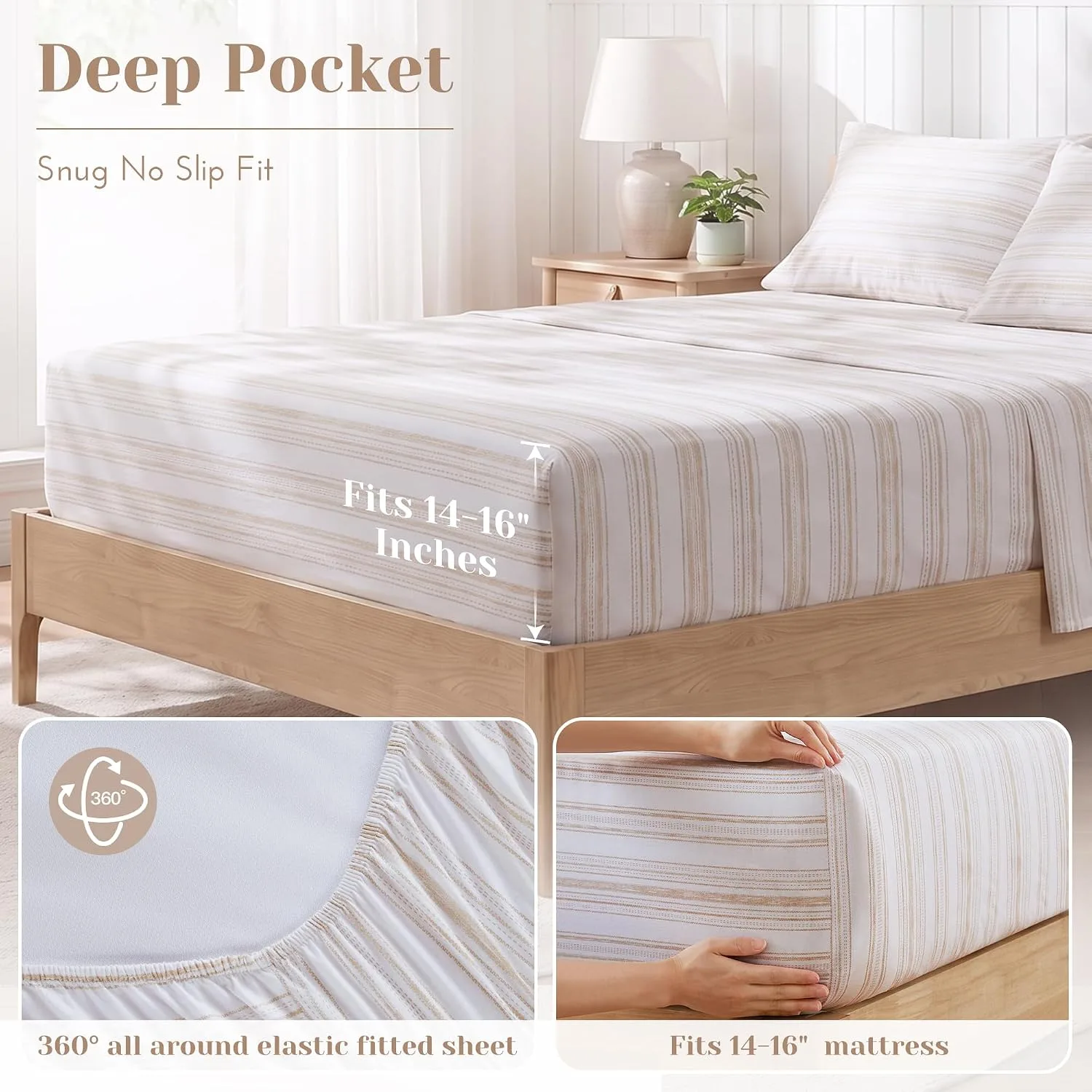 Comfort Spaces 100% Cotton Percale Sheet Set Queen 4 Pcs, Good Vibes Taupe