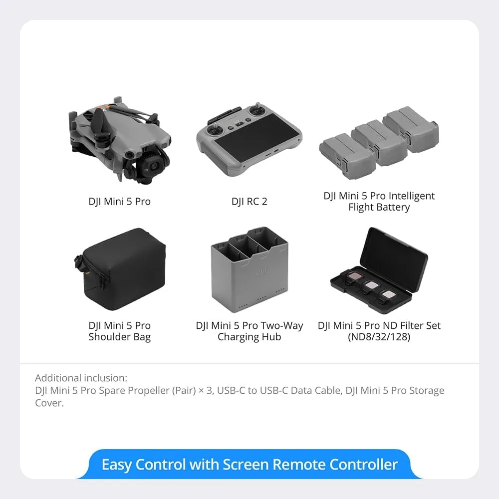 DJI Mini 5 Pro Fly More Combo with Drone, DJI RC 2 Remote, 3 Batteries, Hub Bundle with Deco Gear CPS Exclusive 26 Month Protection Pack (BEACH-CPS-26M1500)