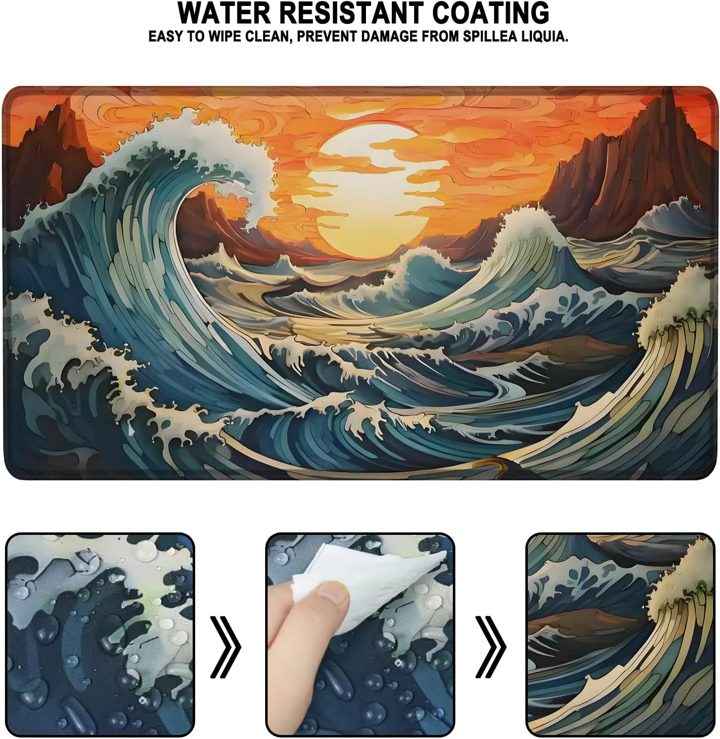 Gaming Mouse Pad, Waterproof Extra Large Mousepad with Stitched Edges, 31.5" x 15.7" Non-Slip Rubber Base Office Big Long Keyboard Pad for Office Gamer Home XXL, (Waves Sunset)