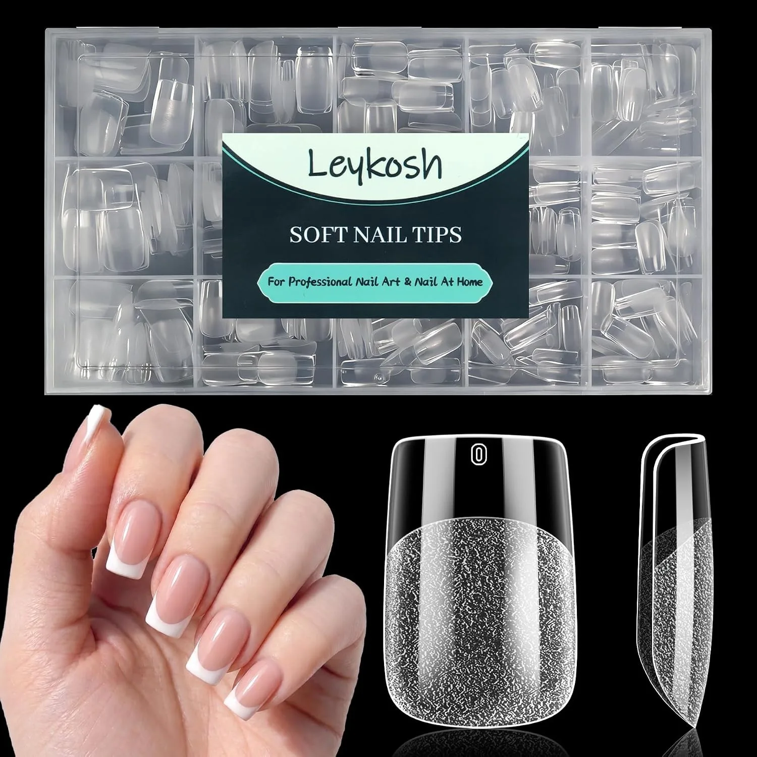 Tips para uñas Leykosh Short Square 330 piezas transparente gel