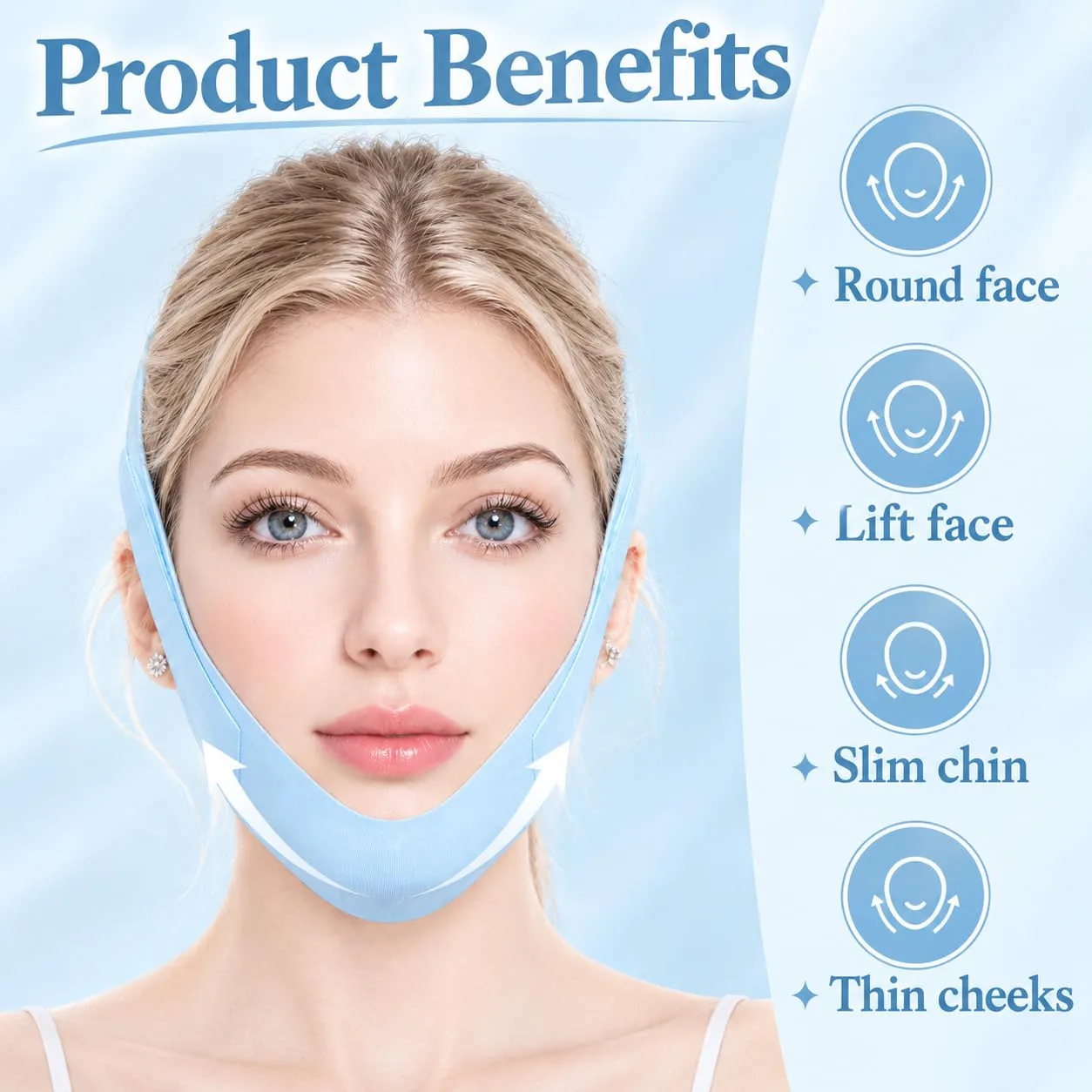 V Line Lifting Mask Chin Strap for Sleeping, Face Lifting Strap, Chin Strap, V Line Mask, Jawline Shaper, Jaw Strap, Double Chin Reducer, Face Lift Tape & Snoring Solution (Blue)