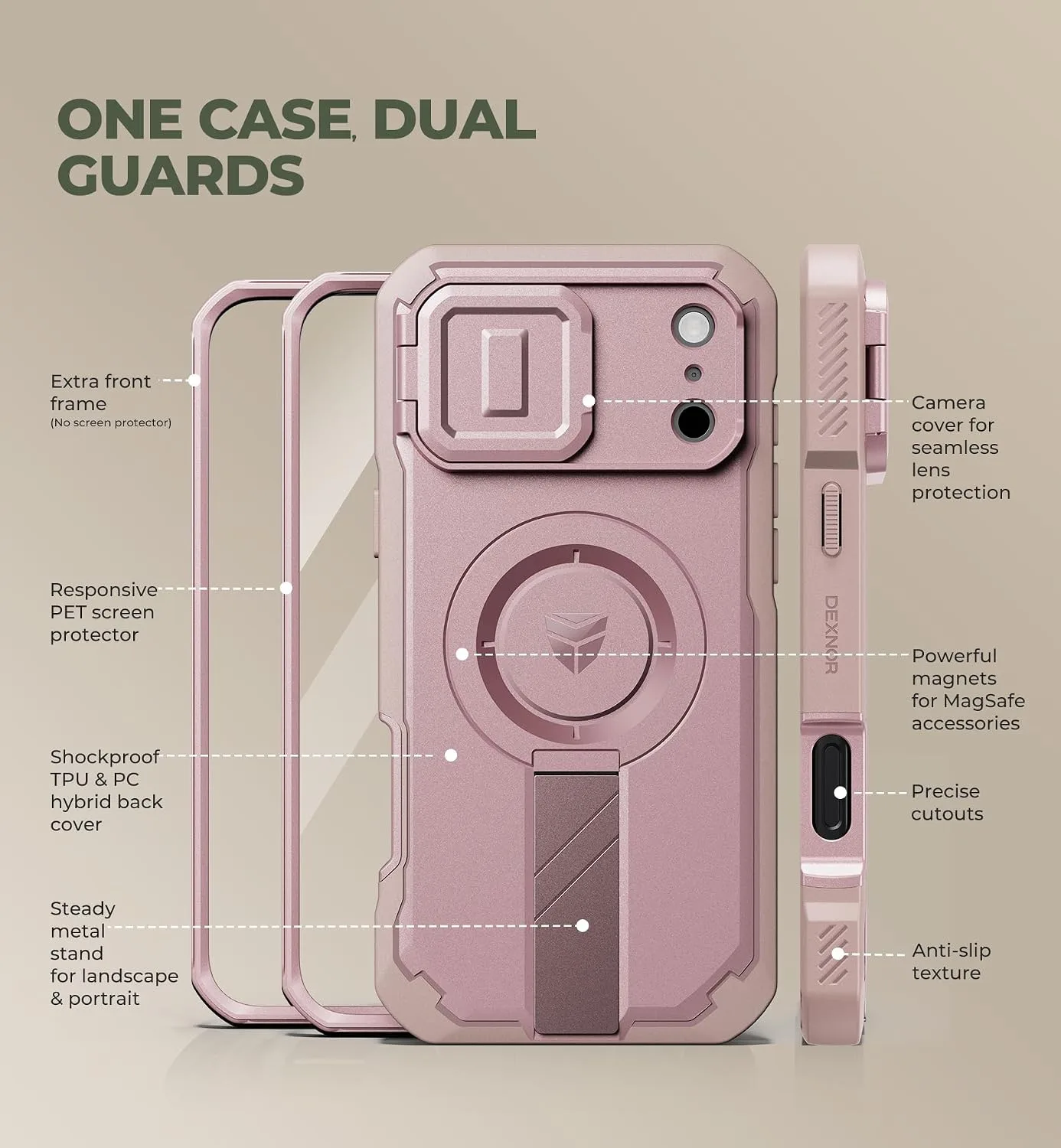 Dexnor for iPhone 18 Pro Max Case/iPhone 17 Pro Max Case, Peony Pink