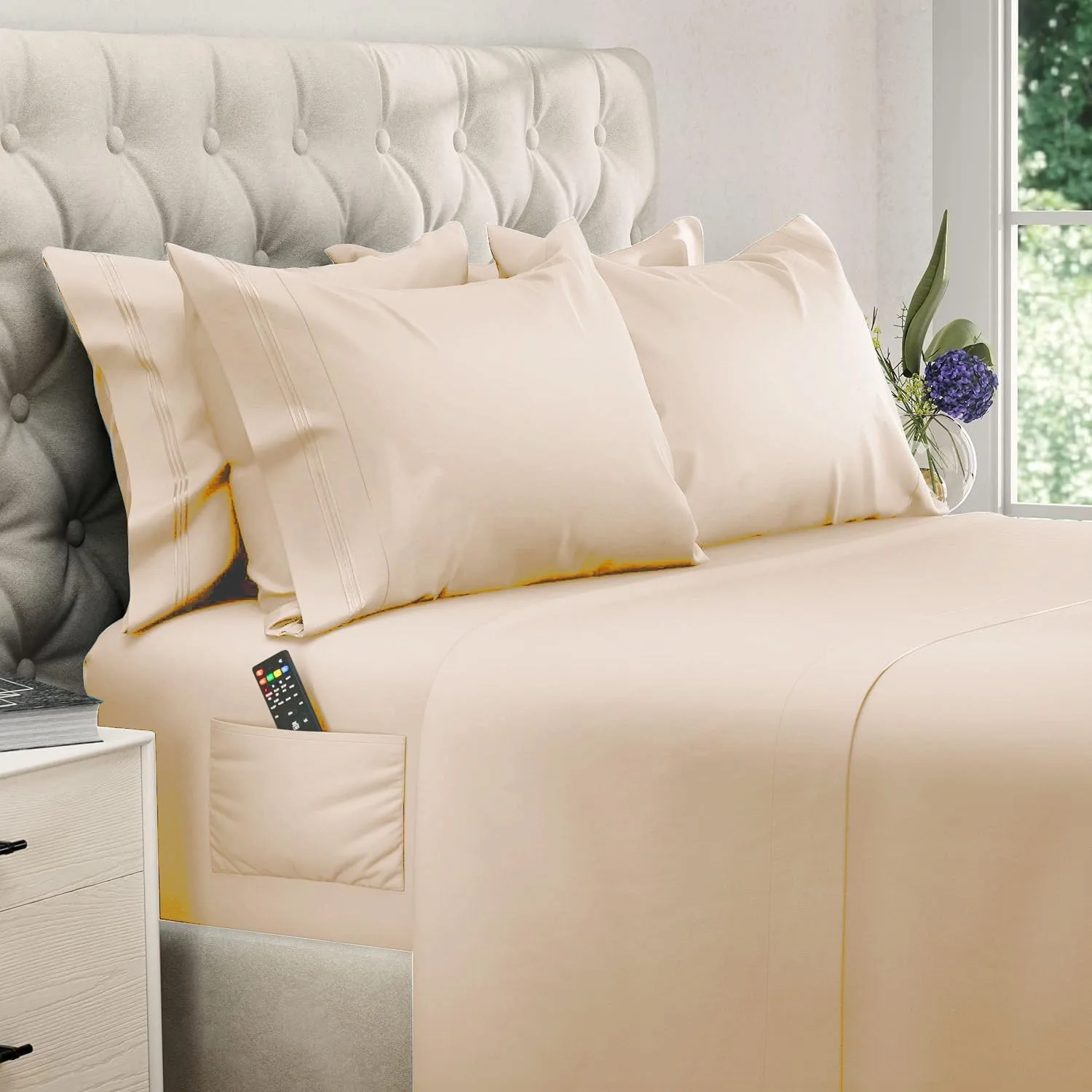 DREAMCARE King Size Sheets Set - 6 pcs Breathable Cooling Sheets King Size