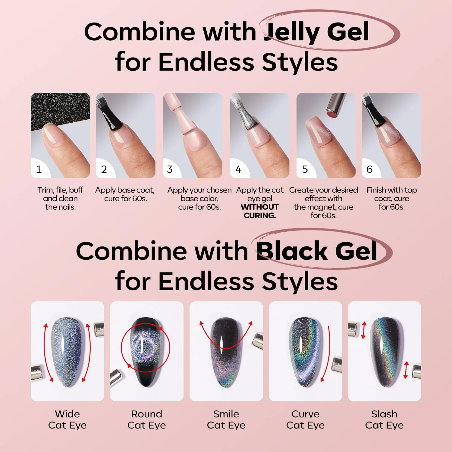 modelones Pink Cat Eye Gel Nail Polish 9D Cateye with Magnet