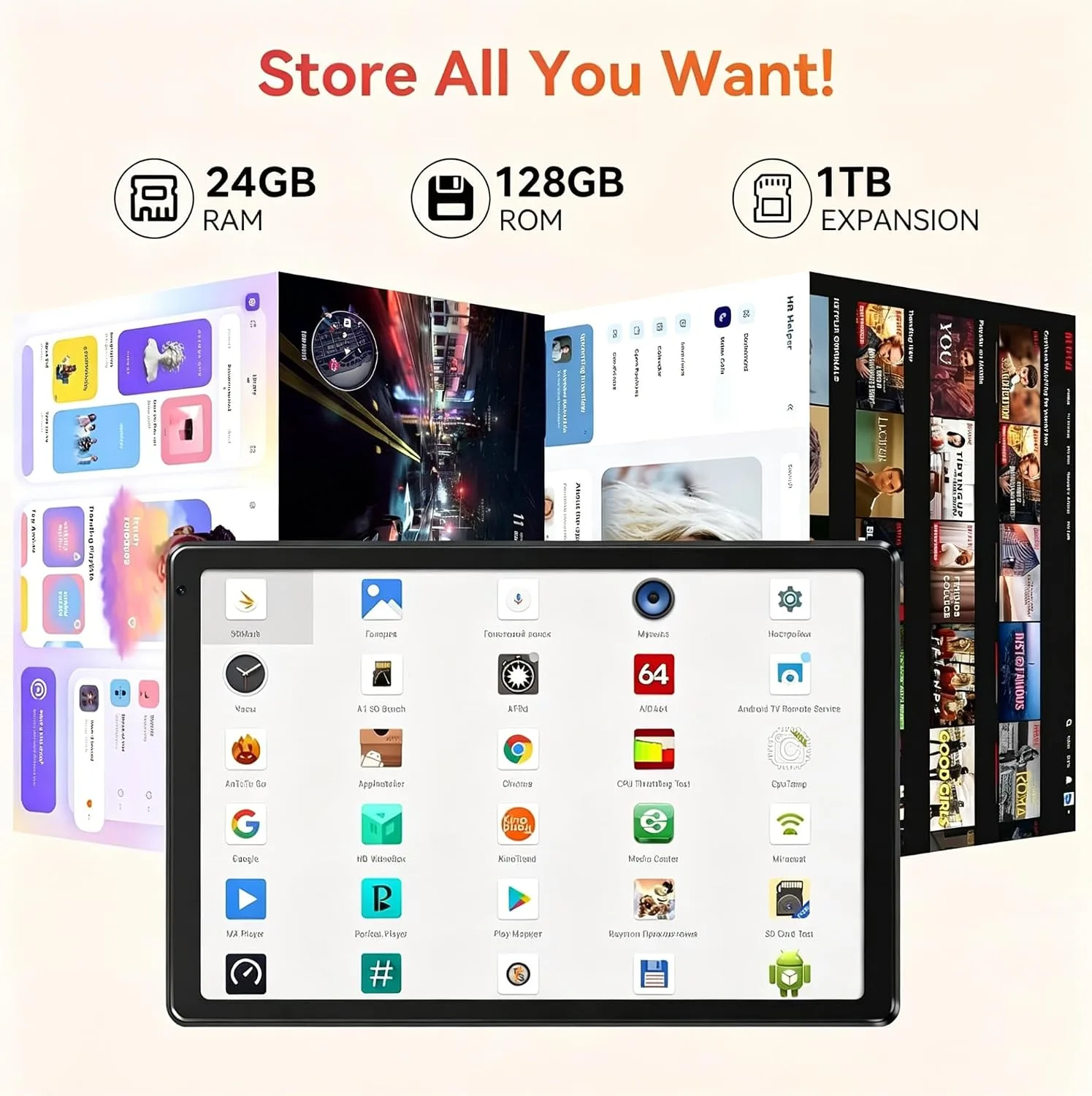 Android Tablet 10.1 inch with Octa-Core Processor, 24GBRAM+128GB Storage