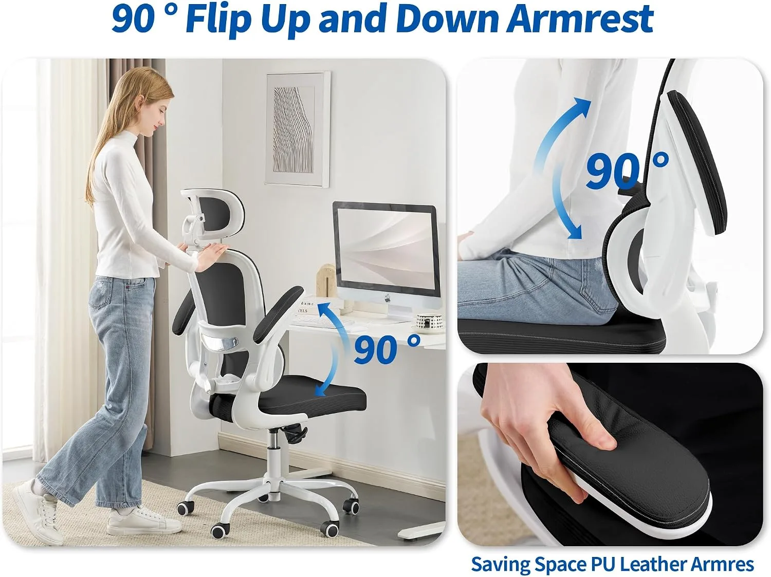 TRALT Office Chair Ergonomic Desk Chair with Lumbar Support Black PU, 1