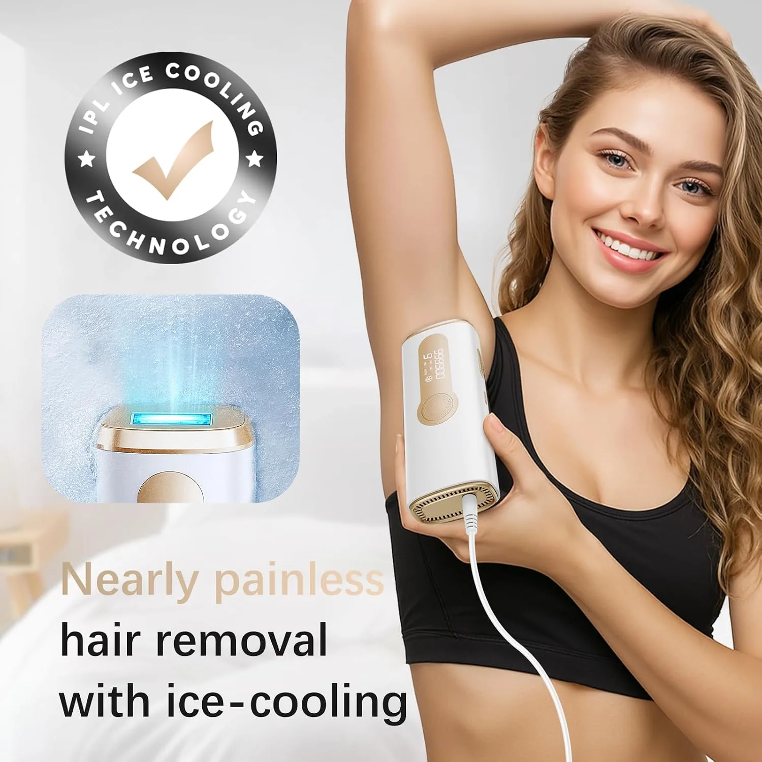 AMOTAOS IPL Laser Hair Removal, 19J, 45°F Cooling, Women & Men, Off-White
