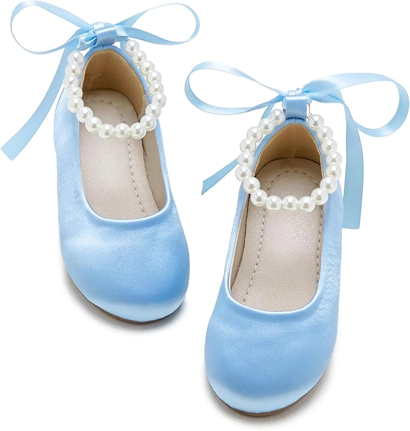 Zapatos para niña Phiramin Ballet Flats con correa de perlas Azul Bebé