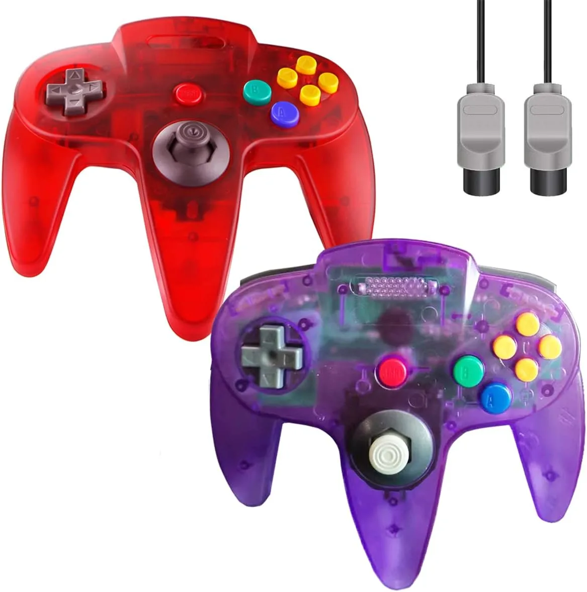 ZeroStory Classic N64 Controller, Wired N64 Controller Upgraded Joystick for N64 Video Game Console (Transparent Red and Transparent Purple)