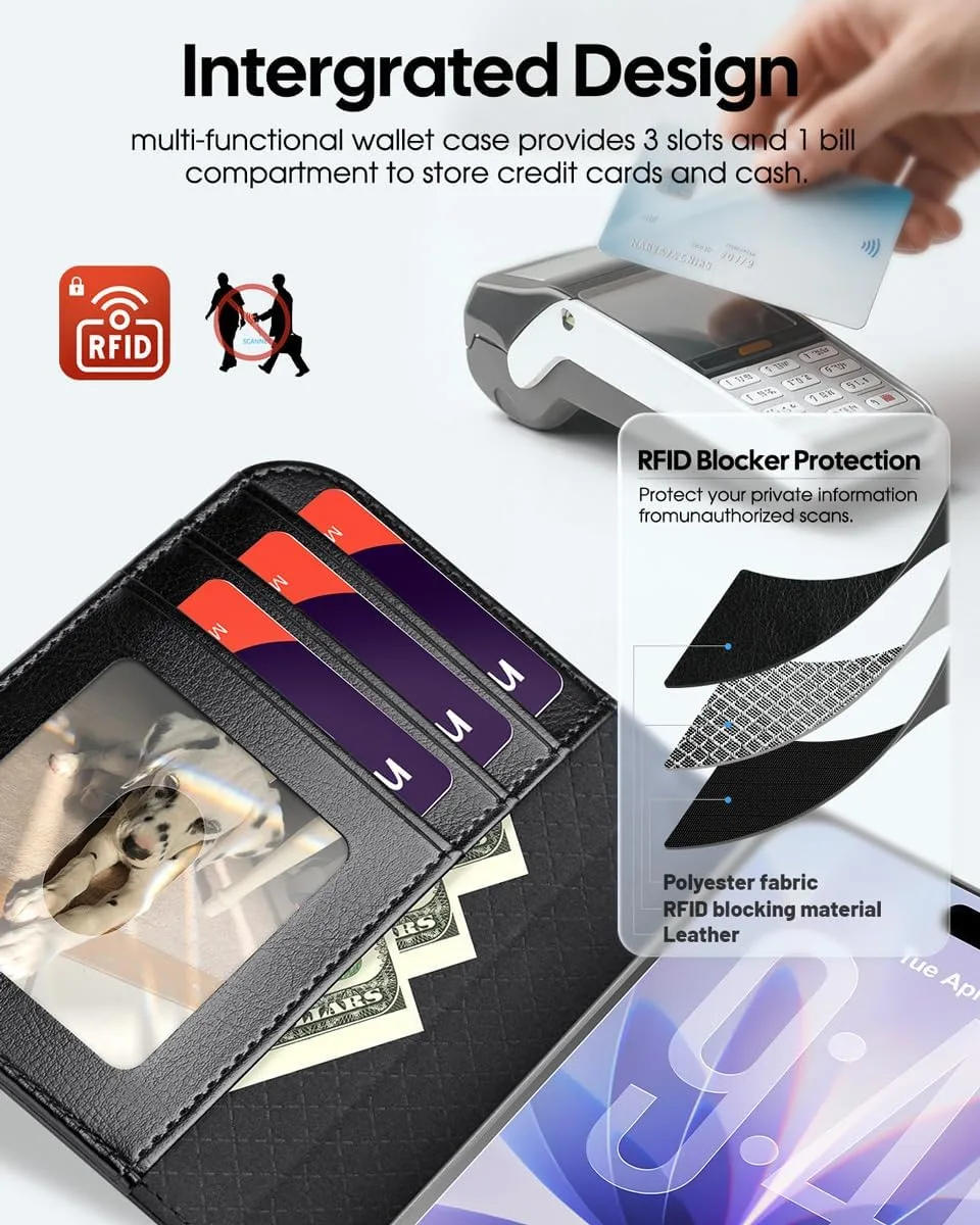 OCASE for iPhone Duo Wallet Case with Card Holder, Black