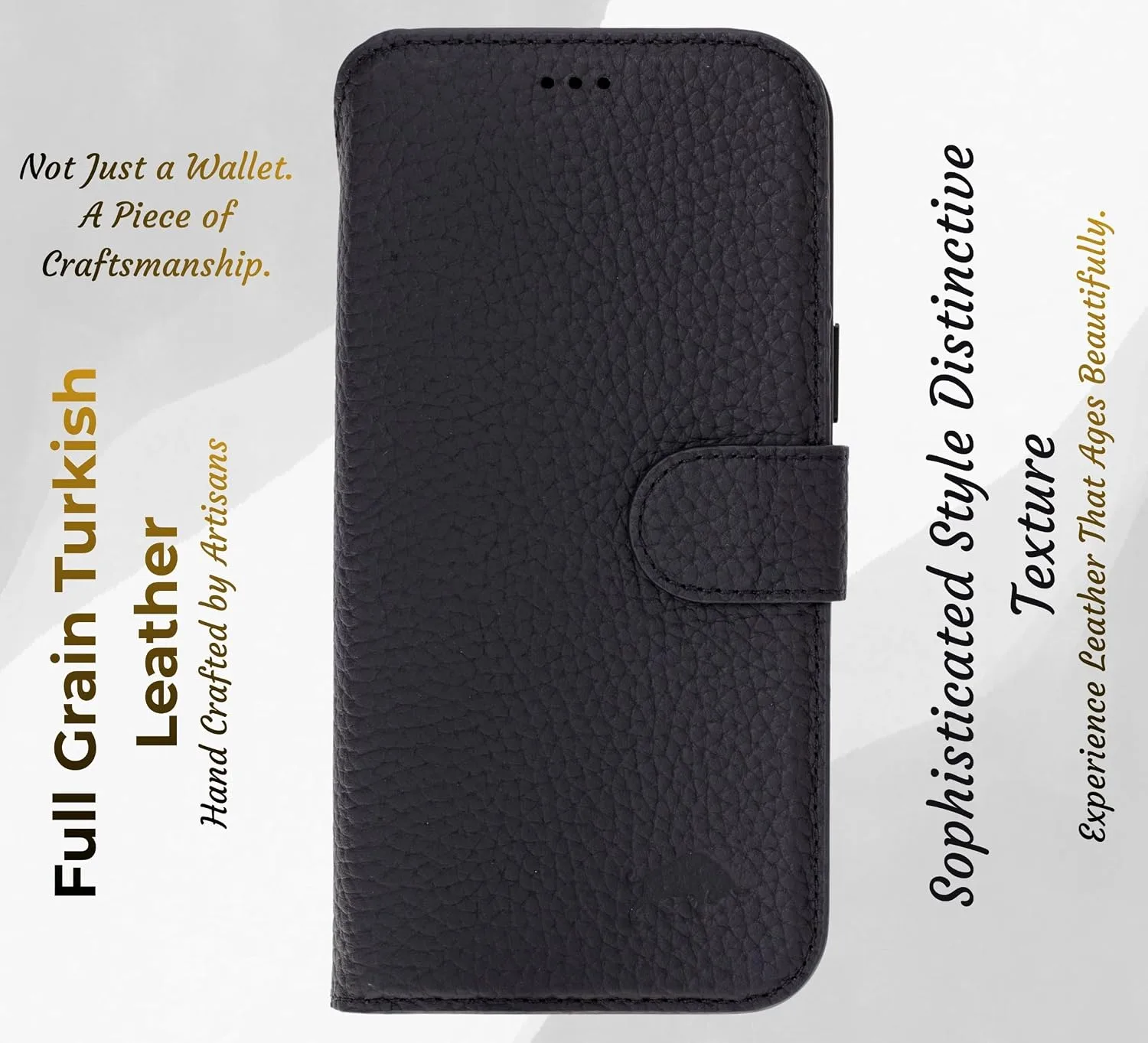 VENOULT Pebble Black Wallet Case for iPhone 18 Pro MAX, Full Grain Leather