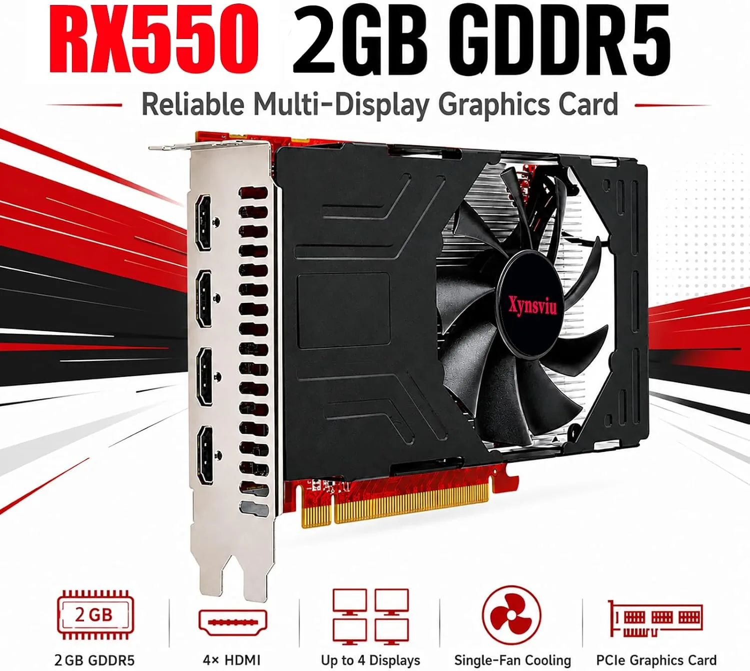 RX550 2GB GDDR5 4 HDMI Multi Monitor Graphics Card