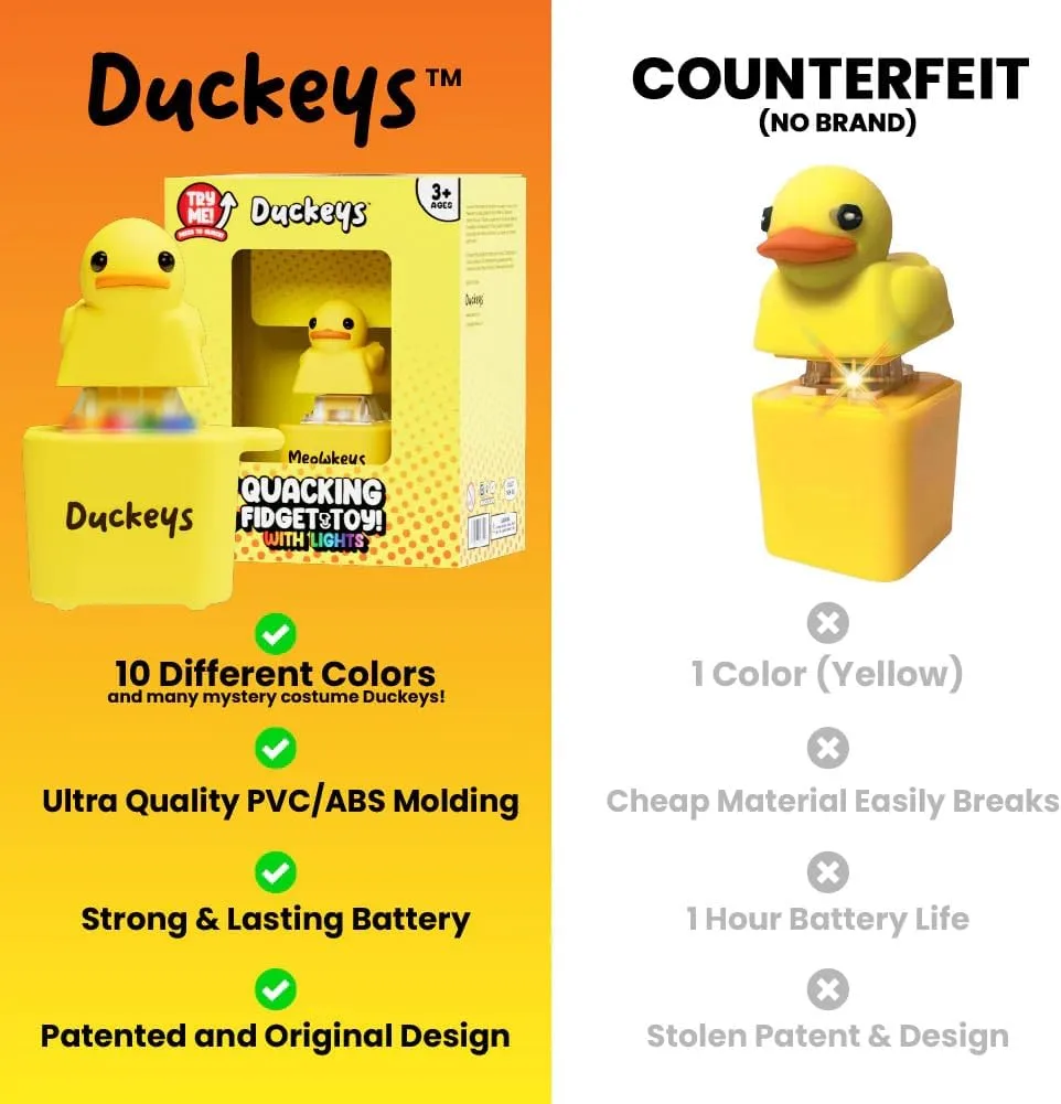Duckeys Quacking Fidget Toy with Lights (Yellow), Hilarious Quacking Sound, USB-C Rechargeable, Keychain Portable