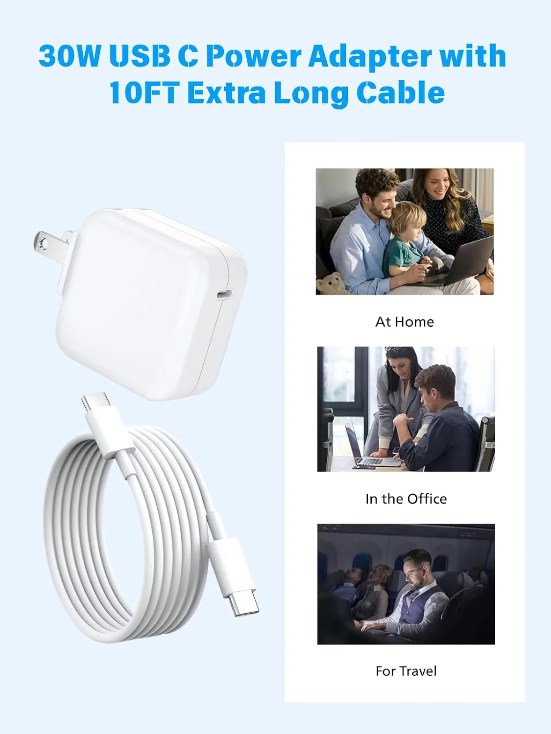 Mac Book Air Charger Fast Charging 30W USB C Power Adapter USB C Cable 10FT