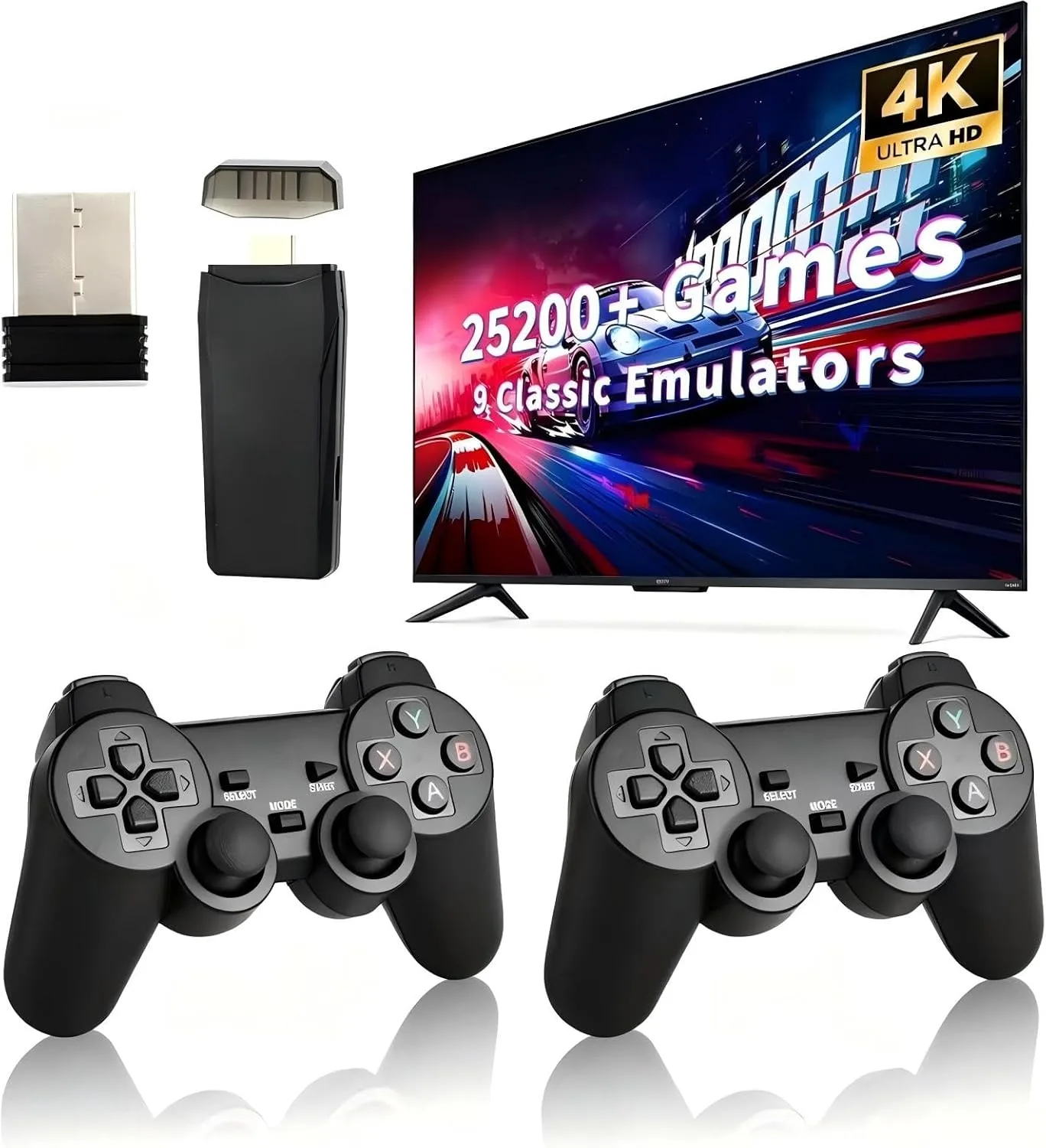 Retro Game Console, Wireless Retro Game Console, Built-in 9 Emulators, 4K HDMI Output, Dual 2.4GHz, Built-in 25200 Games, Plug and Play Video Games, Black