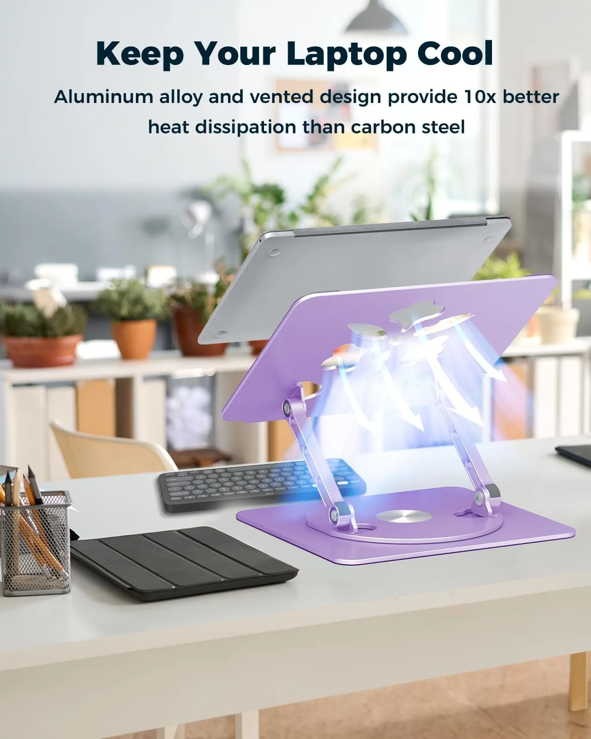 Aoviho 360° Rotating Laptop Stand for Desk | Adjustable, Foldable, Portable Aluminum Ergonomic Riser | Compatible with MacBook, Dell, HP & All Laptops 10-16 inch | Purple