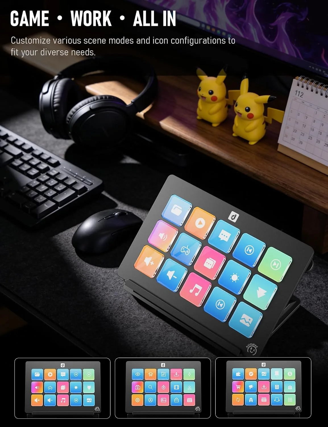 Stream Control Deck Macro Pad15 Keys Programmable Keypad RGB Macro Keyboard Stream Controller with 3-Step Adjustable Stand 500+Plugins&200+ Icons Wired Shortcut Keyboard for Streamers/Gamers/Designers