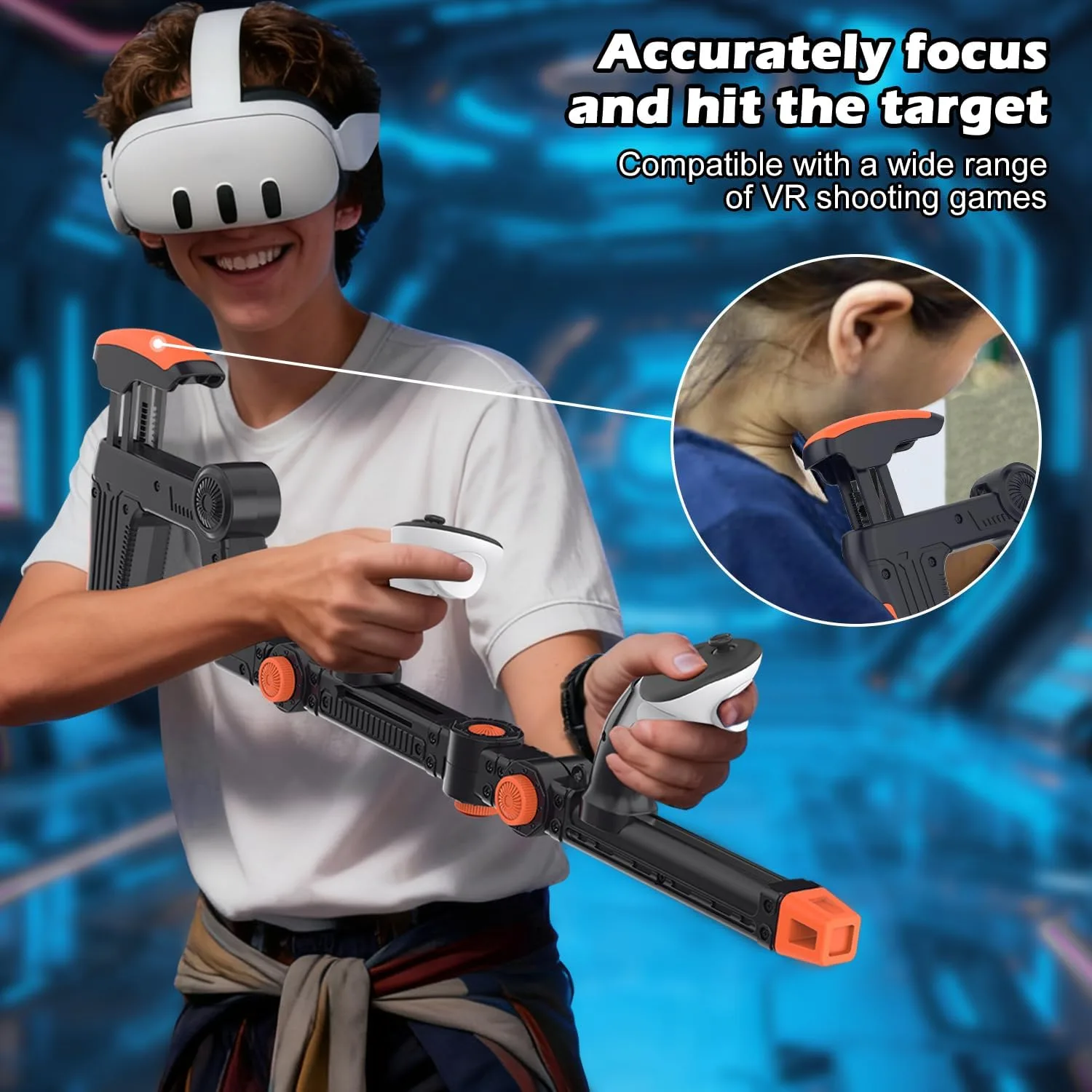 Rechale VR Gunstock Compatible with Meta Quest 2/3/3S/Pro, Shoulder Straps Adjustable FPS Gaming Controller Accessories Quick Magnetic Attachment Cheek Pad Immersive VR Stock Rifle Gameplay (Black)