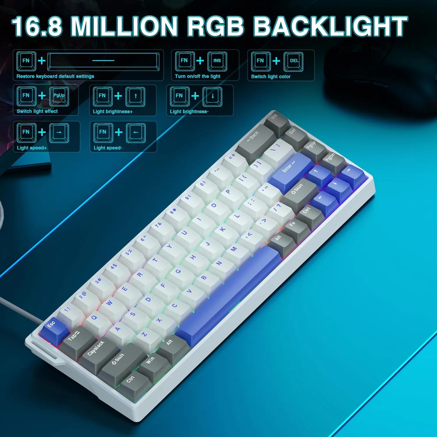 AULA WIN68 HE MAX - Hall Effect Gaming Keyboard with Magnetic Switch, Adjustable Actuation Fast Trigger Mode, 8KHz Polling Rate, RGB Backlit Wired Mechanical Gaming Keyboard 60 Percent Compact Design
