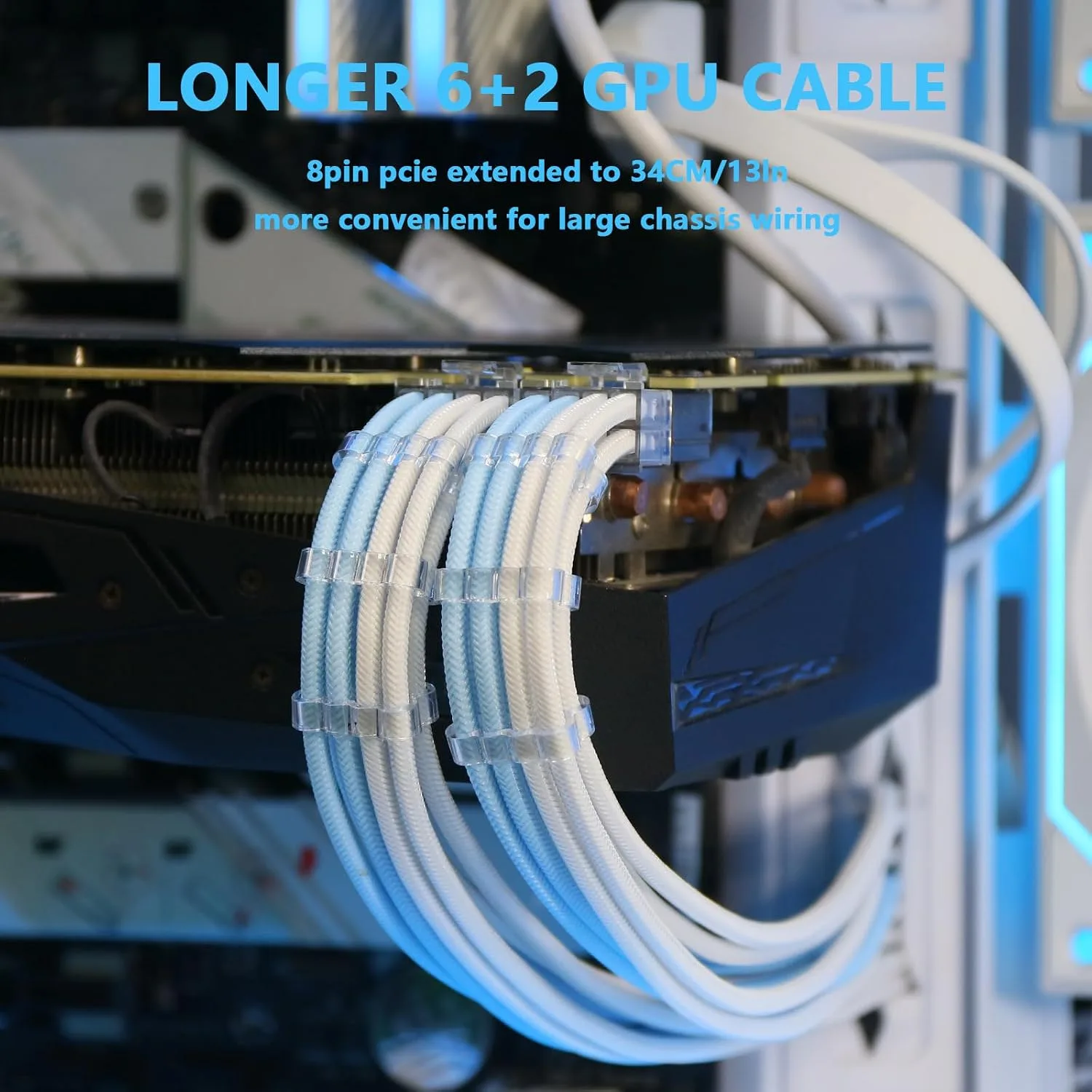 Sirlyr Blue/White Sleeved PSU Extension Cables Kit,24/8Pin,Pre-Bend