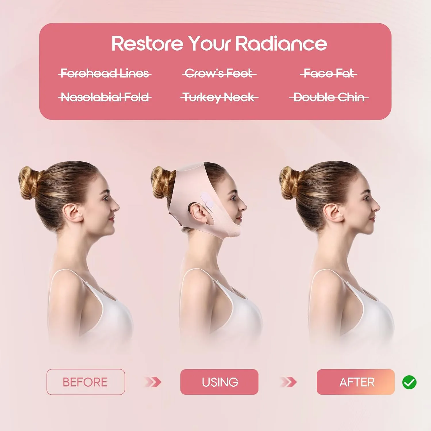 Chin Strap for Sleeping, Double Chin Strap, Chin Lifting Mask, V Line Lifting Mask, Double Chin Mask & Face Slimming Mask, Breathable Face Lifter & V Line Mask, Reusable Vline Face Lifting Mask, Pink