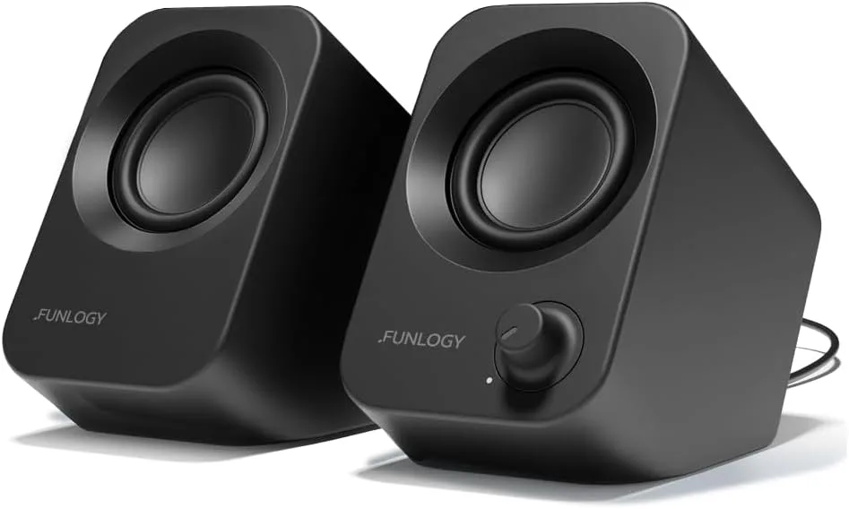 FUNLOGY Speaker Plus - 14W Stereo PC Speakers, Dual Amplifiers & DSP Tuned, USB-C Powered, 3.5mm AUX, Compact Desktop Speakers with 30° Tilt, for PC, Laptop, Monitor & Gaming,Black