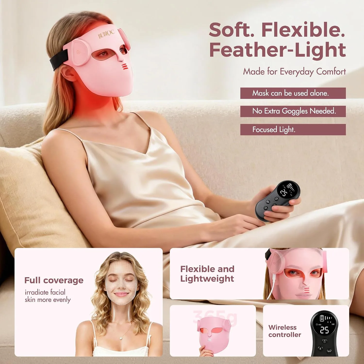 Red Light Therapy Mask for Face & Neck,Wireless Red Light Mask with NIR