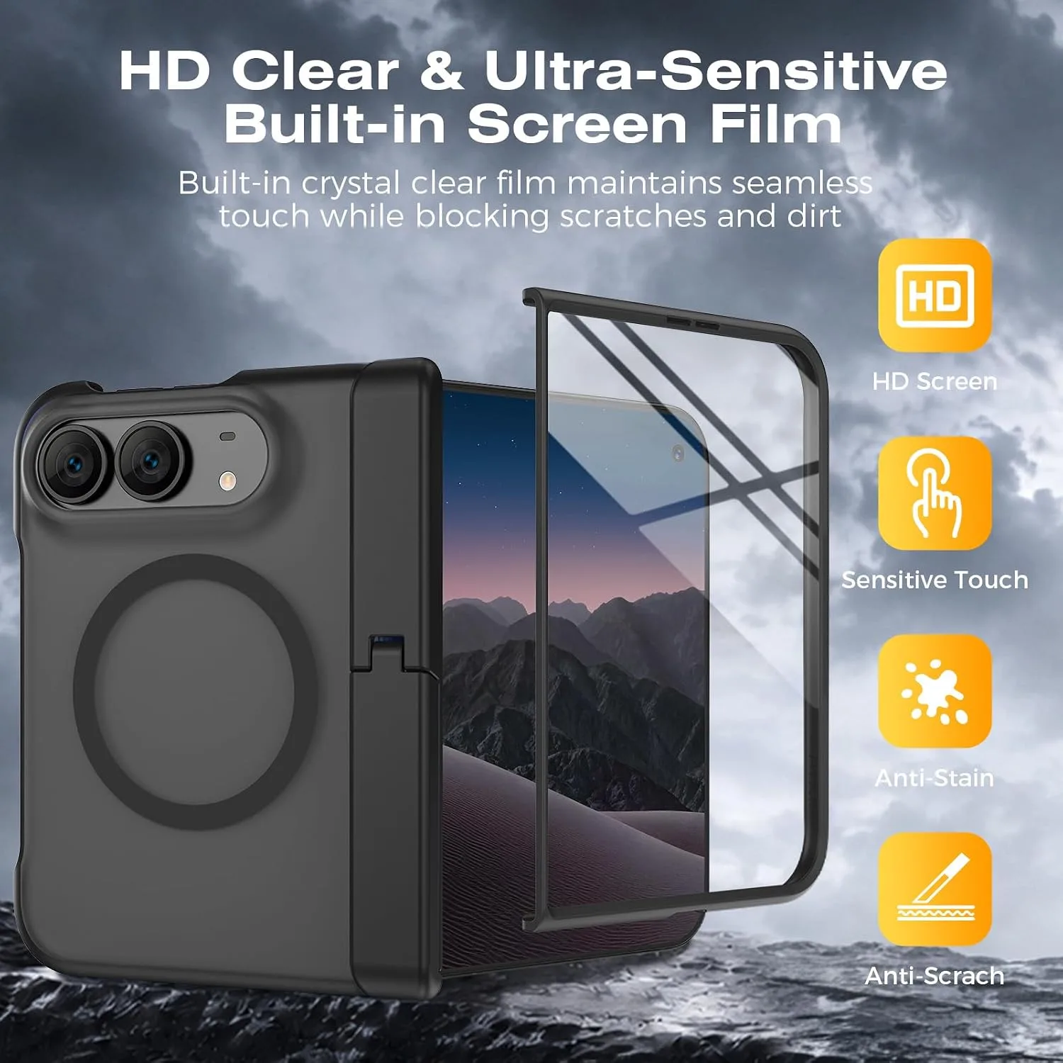 VEGO for iPhone Duo Case Built-in Screen Protector Hidden Stand, Black