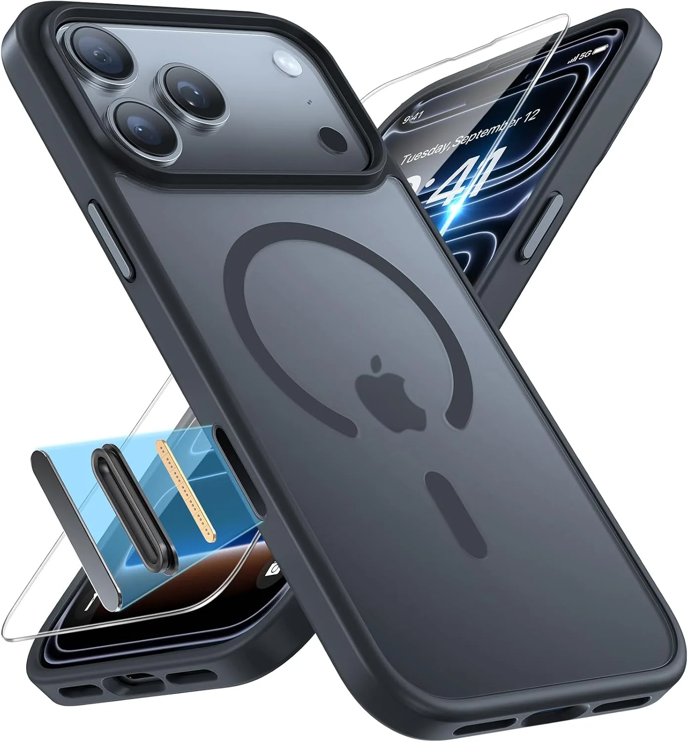 Miracase Magnetic for iPhone 17 Pro Case 6.3", Camera Control, [Compatible with MagSafe] [Screen Protector] Military-Grade Protection, Anti-Fingerprint, Slim Thin Phone Case, Black