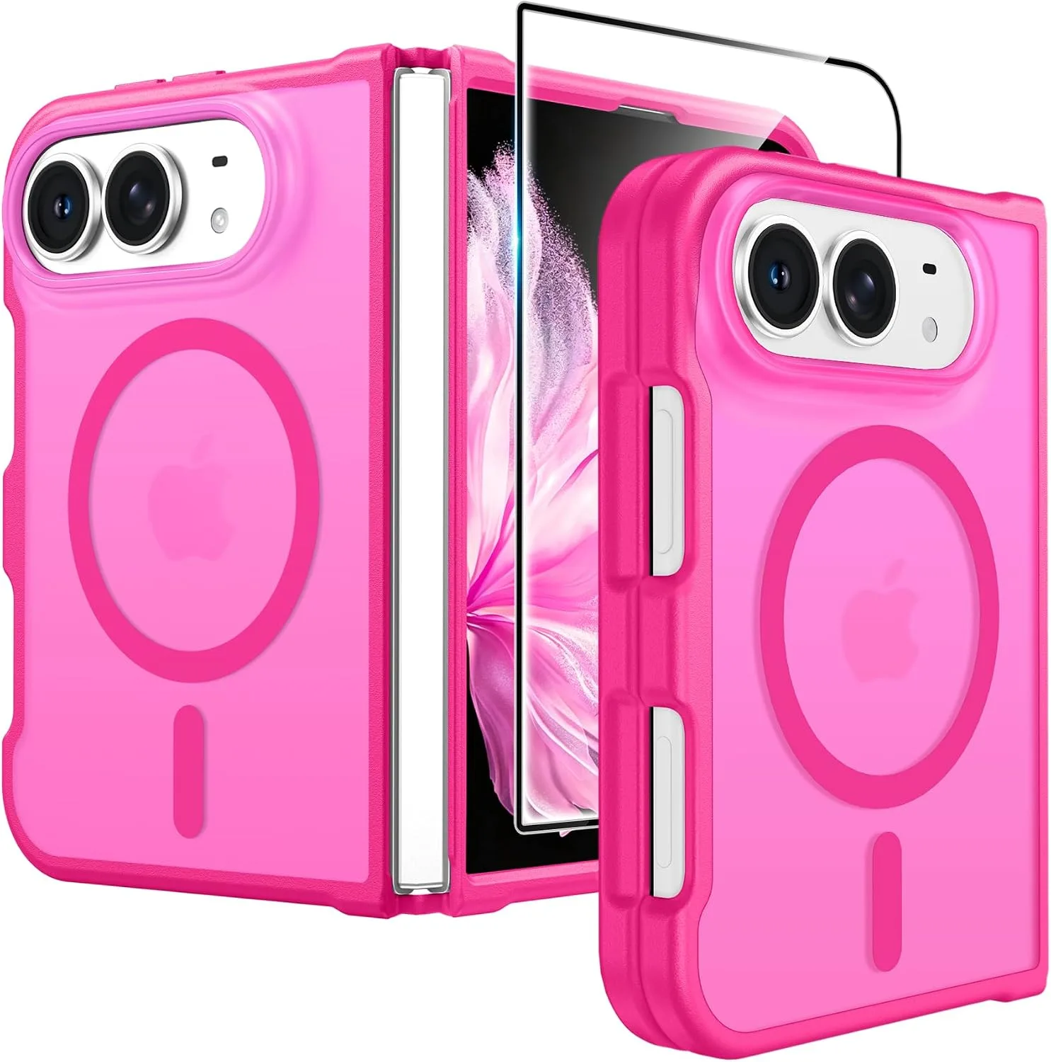 FNTCASE for iPhone Duo Case: Translucent Matte Fit for MagSafe Hot Pink